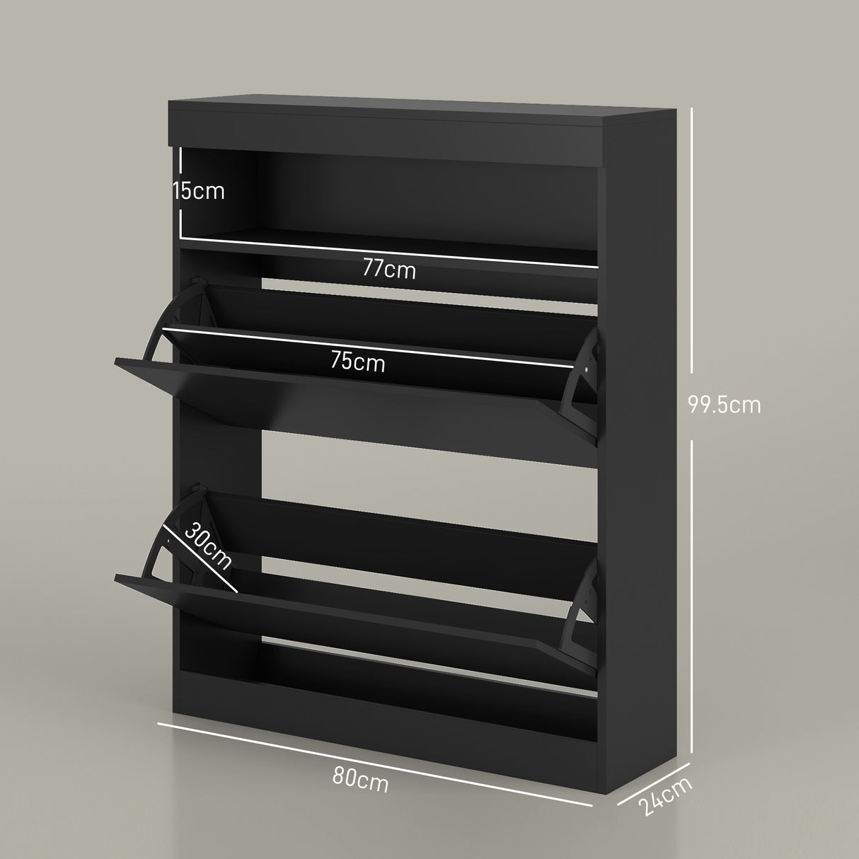High Gloss Shoe Storage Cabinet 80cm Wide With 2 Flip Doors - Velmora