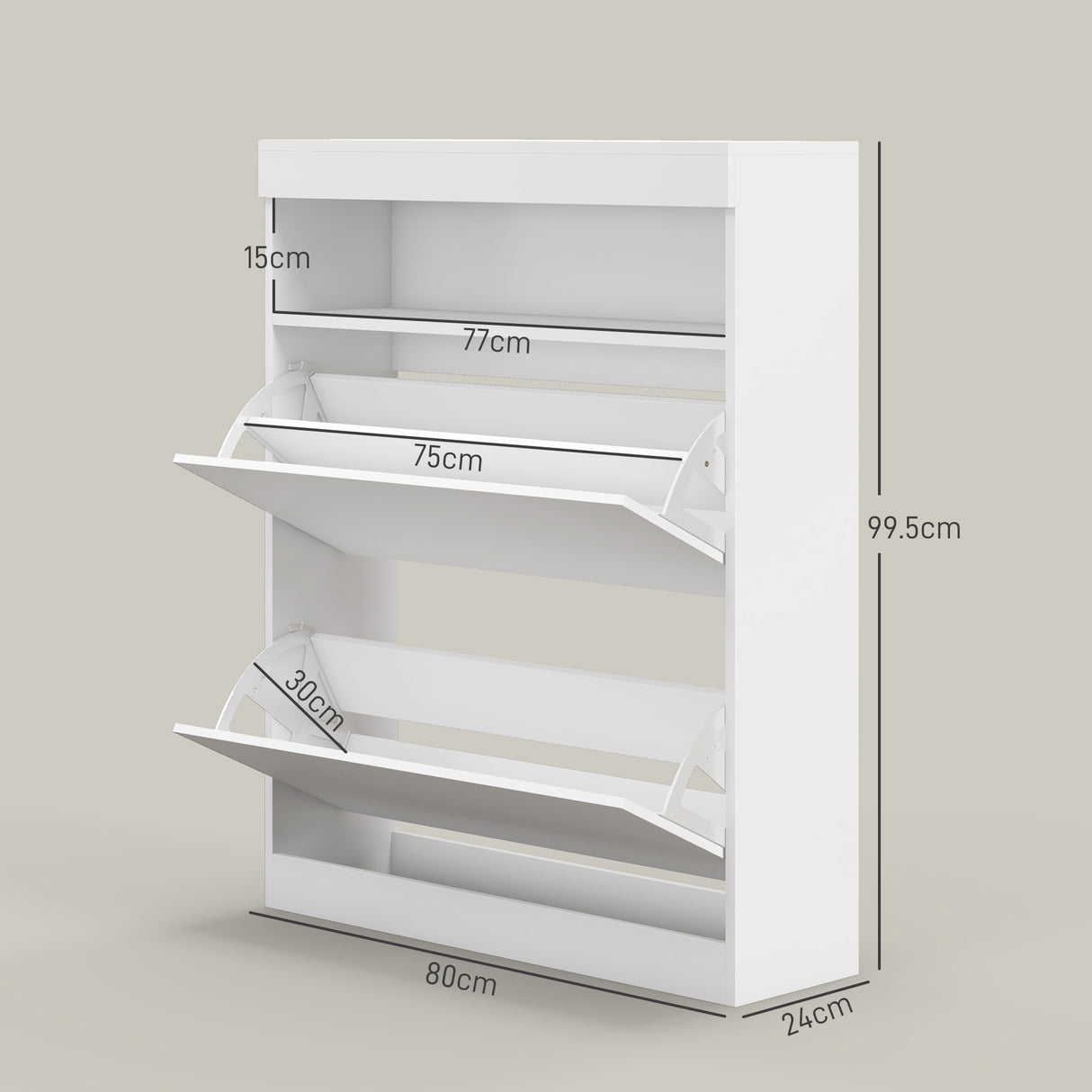 High Gloss Shoe Storage Cabinet 80cm Wide With 2 Flip Doors - Velmora