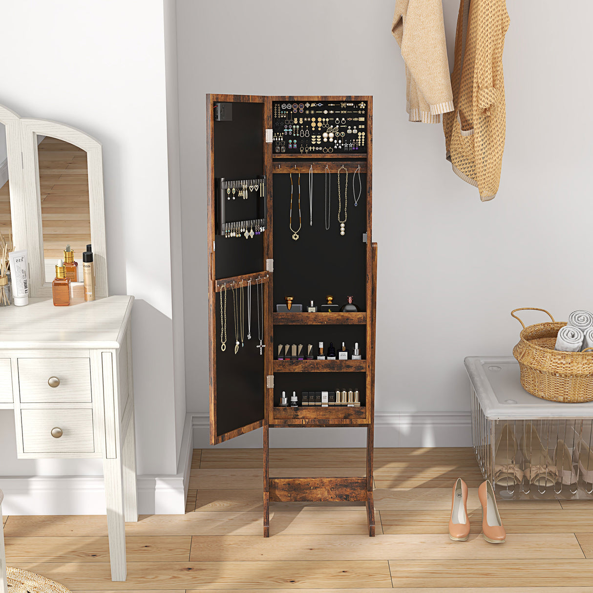 Mirrored Jewellery Storage Cabinet 36cm Wide - Velmora