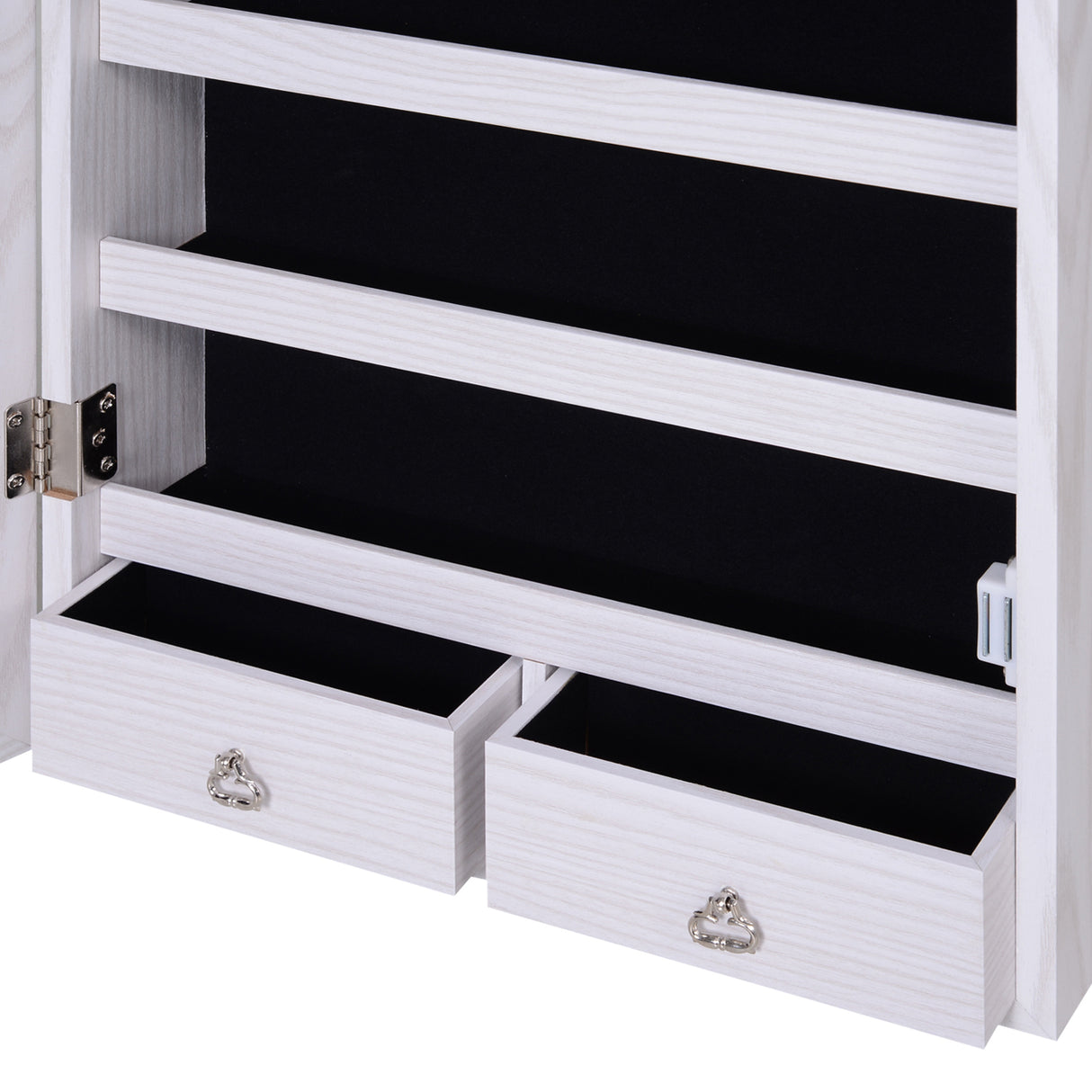 Mirrored Jewellery Storage Cabinet 37cm Wide Wall Hung With LED Lights - Velmora