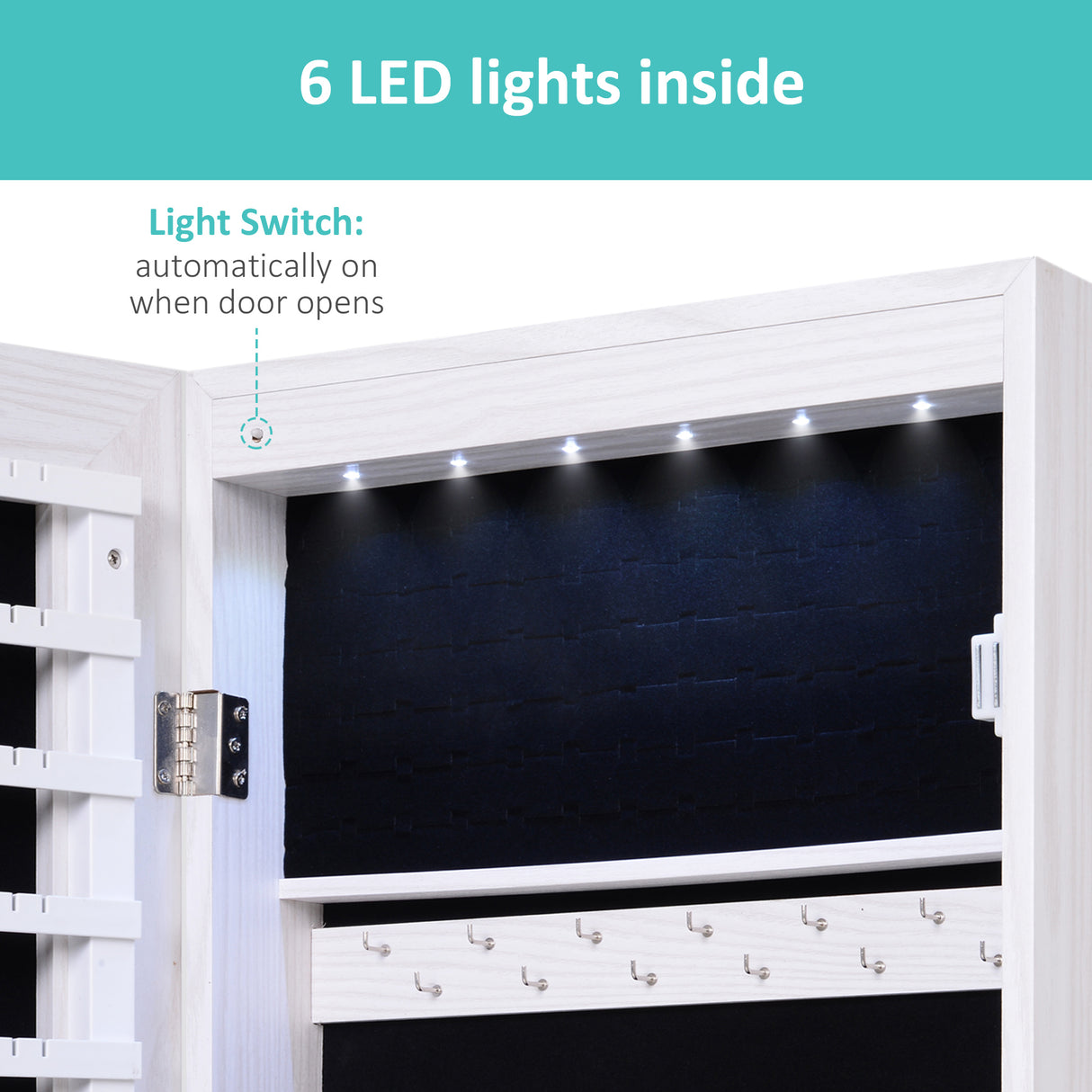 Mirrored Jewellery Storage Cabinet 37cm Wide Wall Hung With LED Lights - Velmora