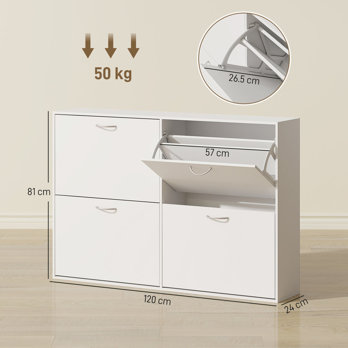 Wooden Shoe Storage Cabinet 120cm Wide With 4 Flip Doors - Velmora