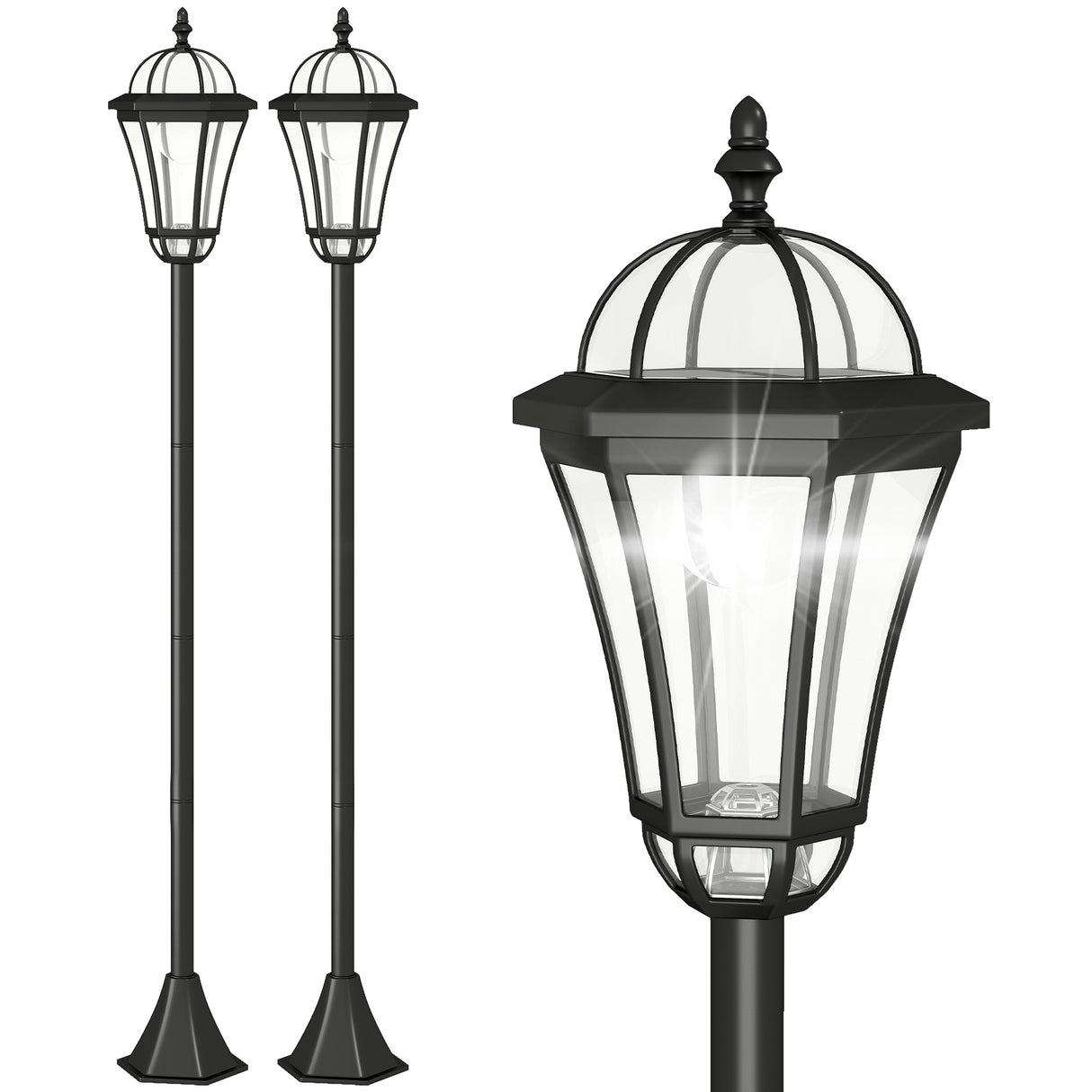 ABS Plastic 1.3m Tall Solar Powered Garden Lamp Post in Set of 2 - Velmora