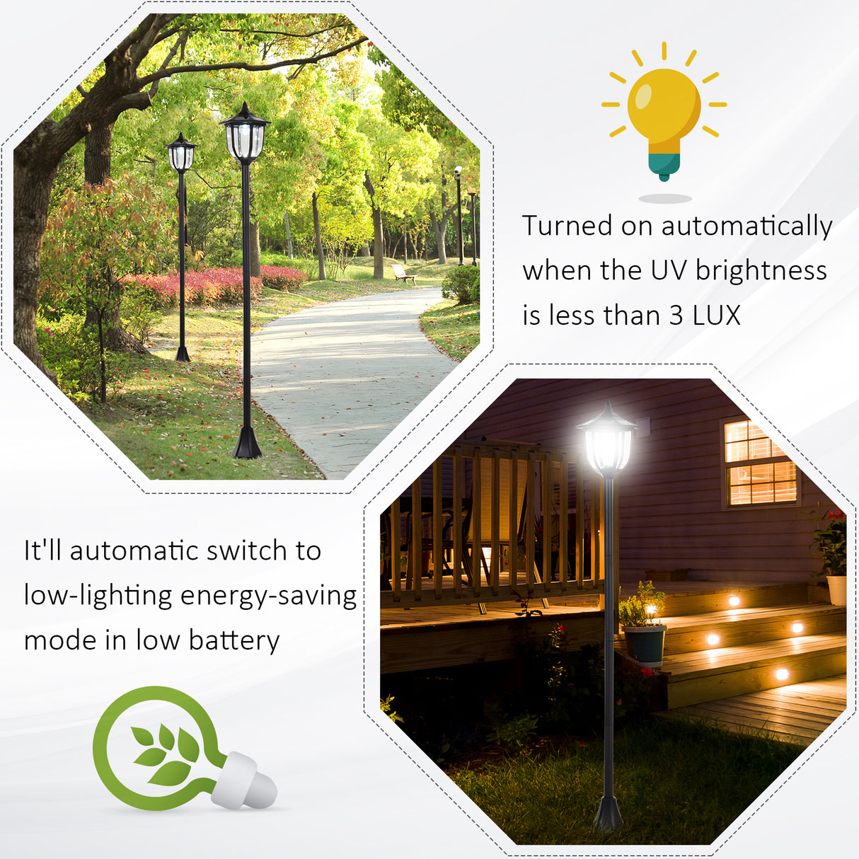 ABS Plastic 1.77m Tall Solar Powered Garden Lamp Post - Velmora