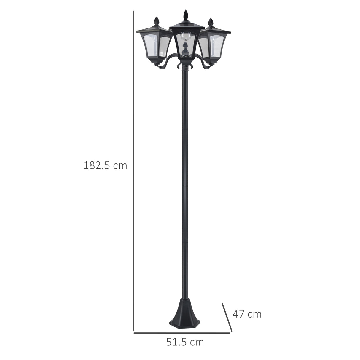 ABS Plastic 1.8m Tall Traditional Victorian Style 3 Way Head Garden Solar Lamp Post - Velmora