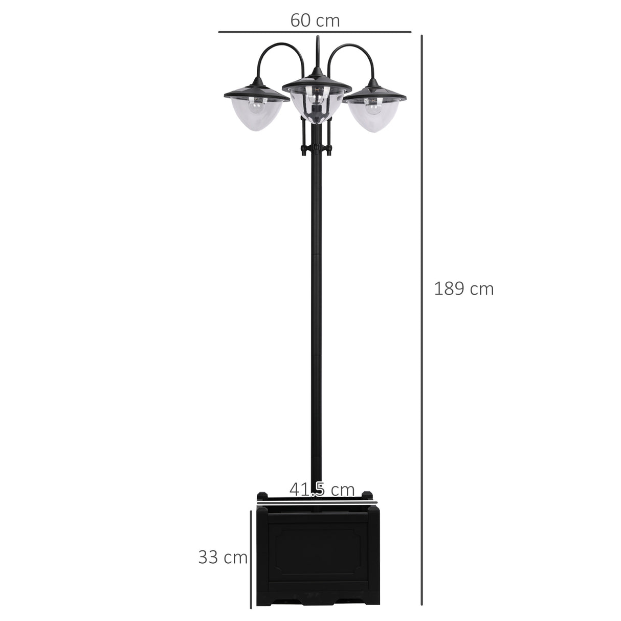 ABS Plastic 189cm 3-head Solar Powered Garden Lamp Post With Planter - Velmora