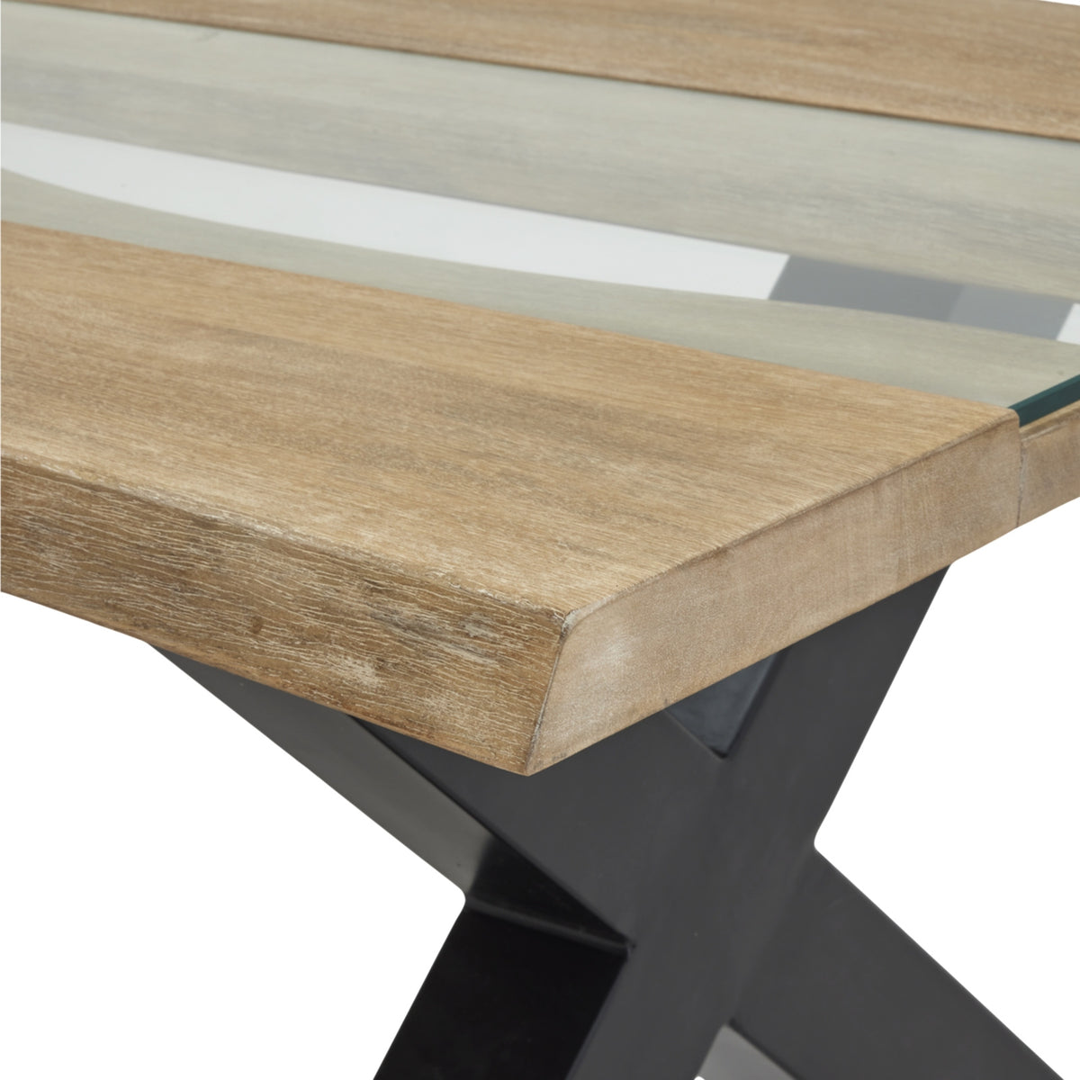 Acacia Wood Coffee Table 115cm Wide With Glass Vessels - Hawthorn & Hearth