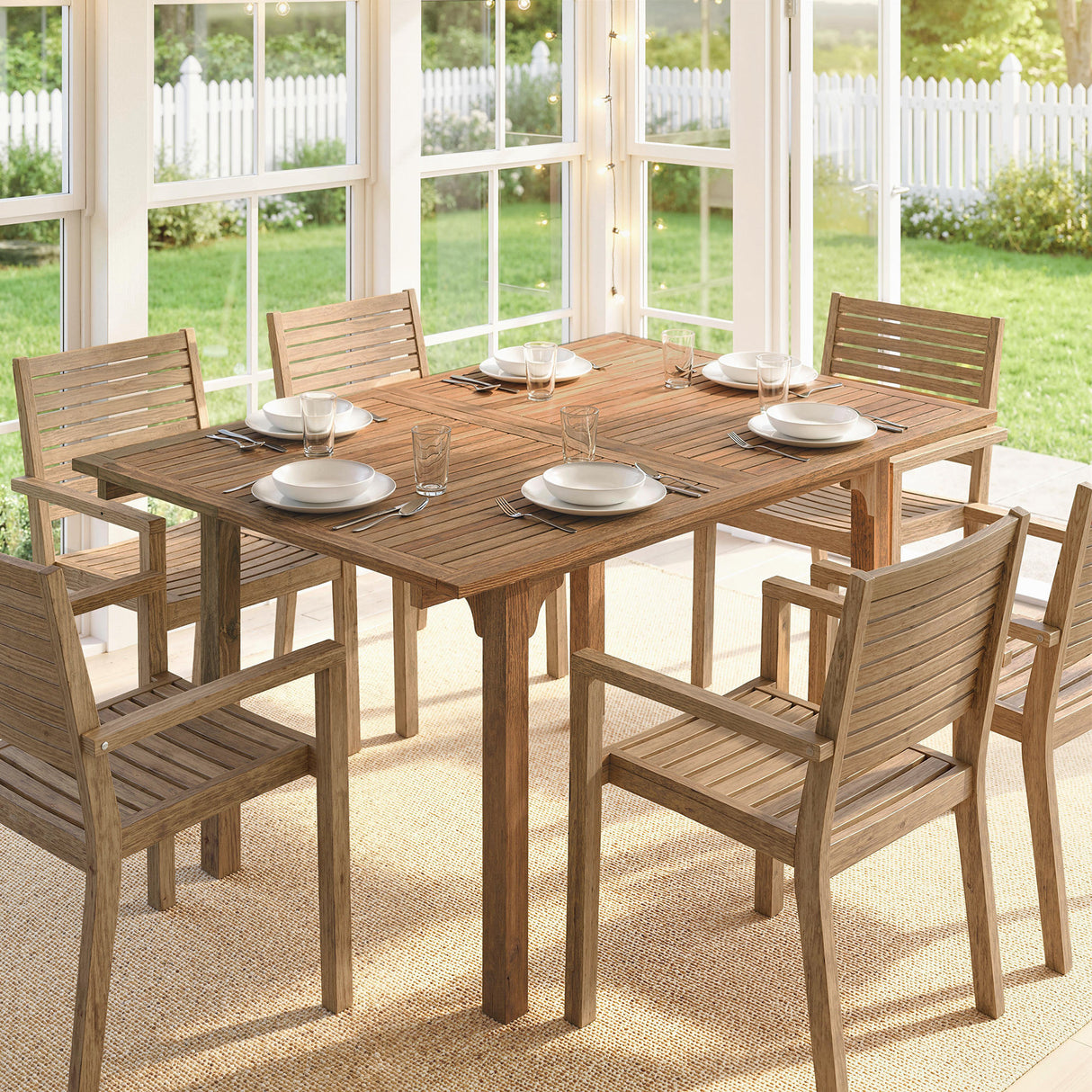 Acacia Wood Slatted Top Outdoor Garden Extending Dining Table for 6 to 8 People - Velmora