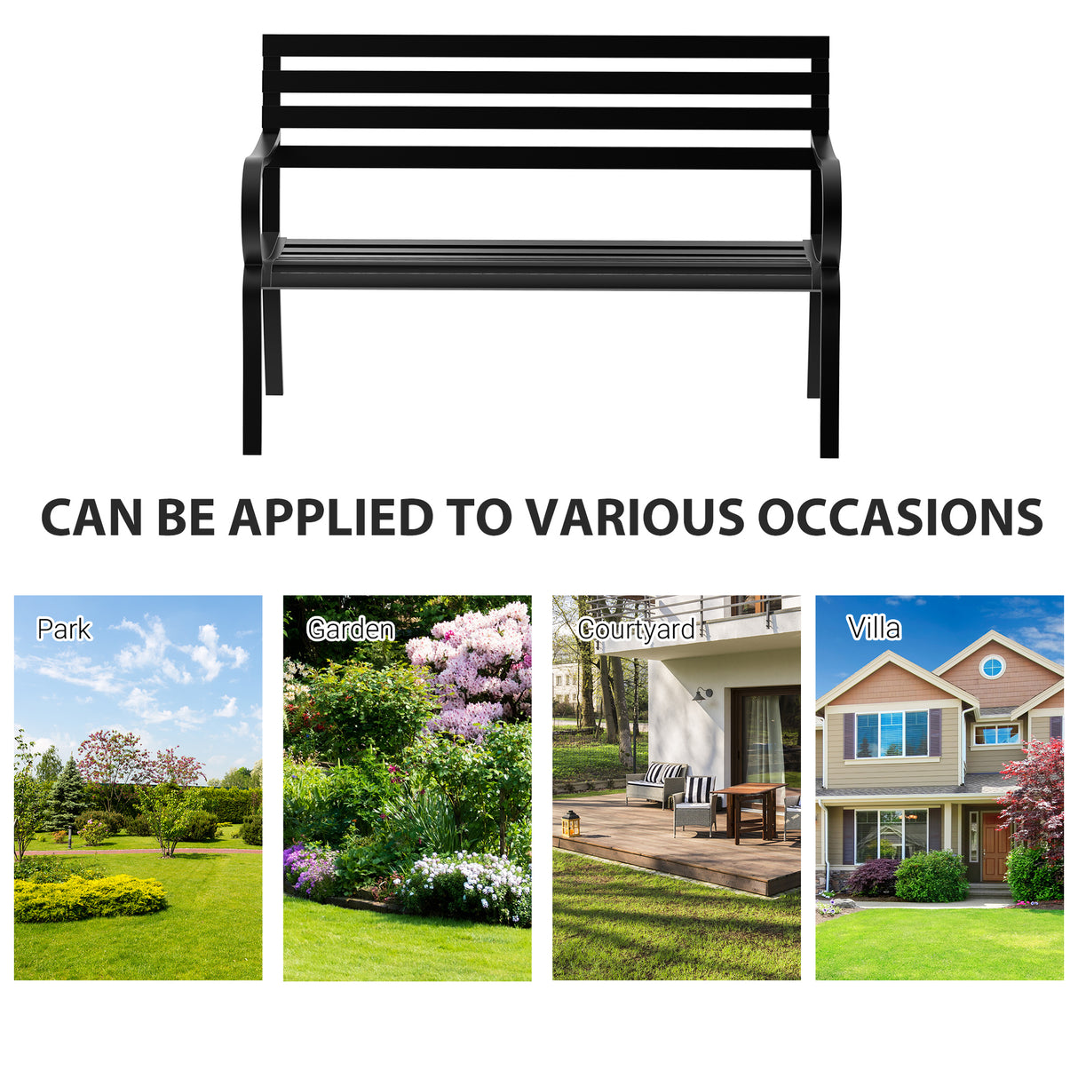 Alloy Steel 2 Seater Garden Bench Stable Patio - Velmora