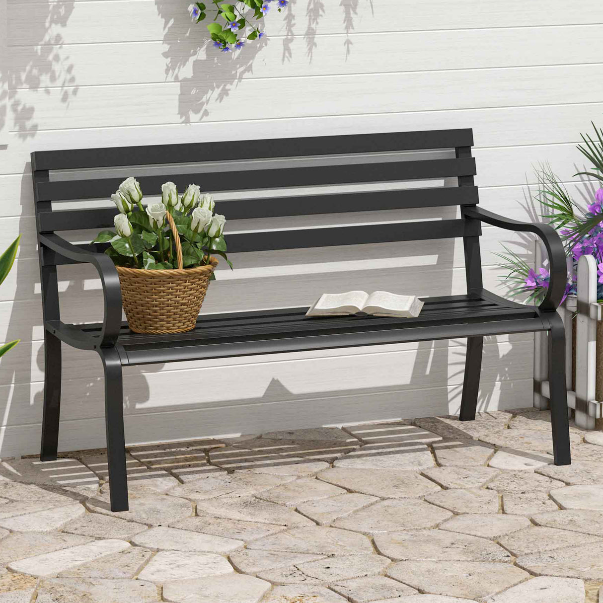 Alloy Steel 2 Seater Garden Bench Stable Patio - Velmora