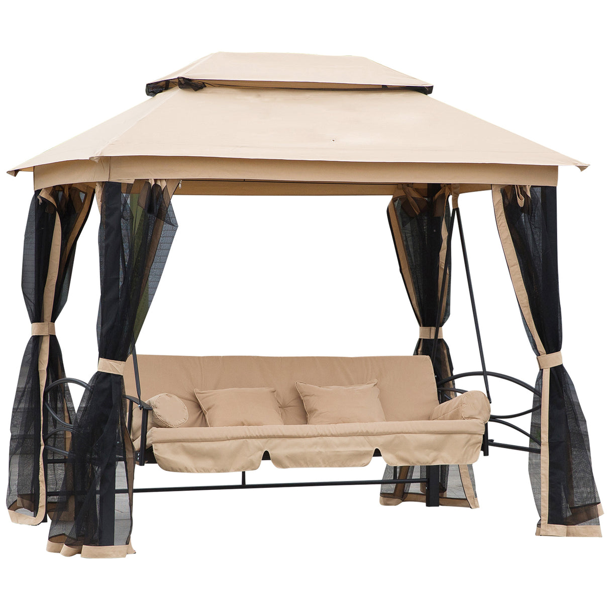 Alloy Steel 3-in-1 Convertible 3 Seater Garden Swing Chair Gazebo - Velmora