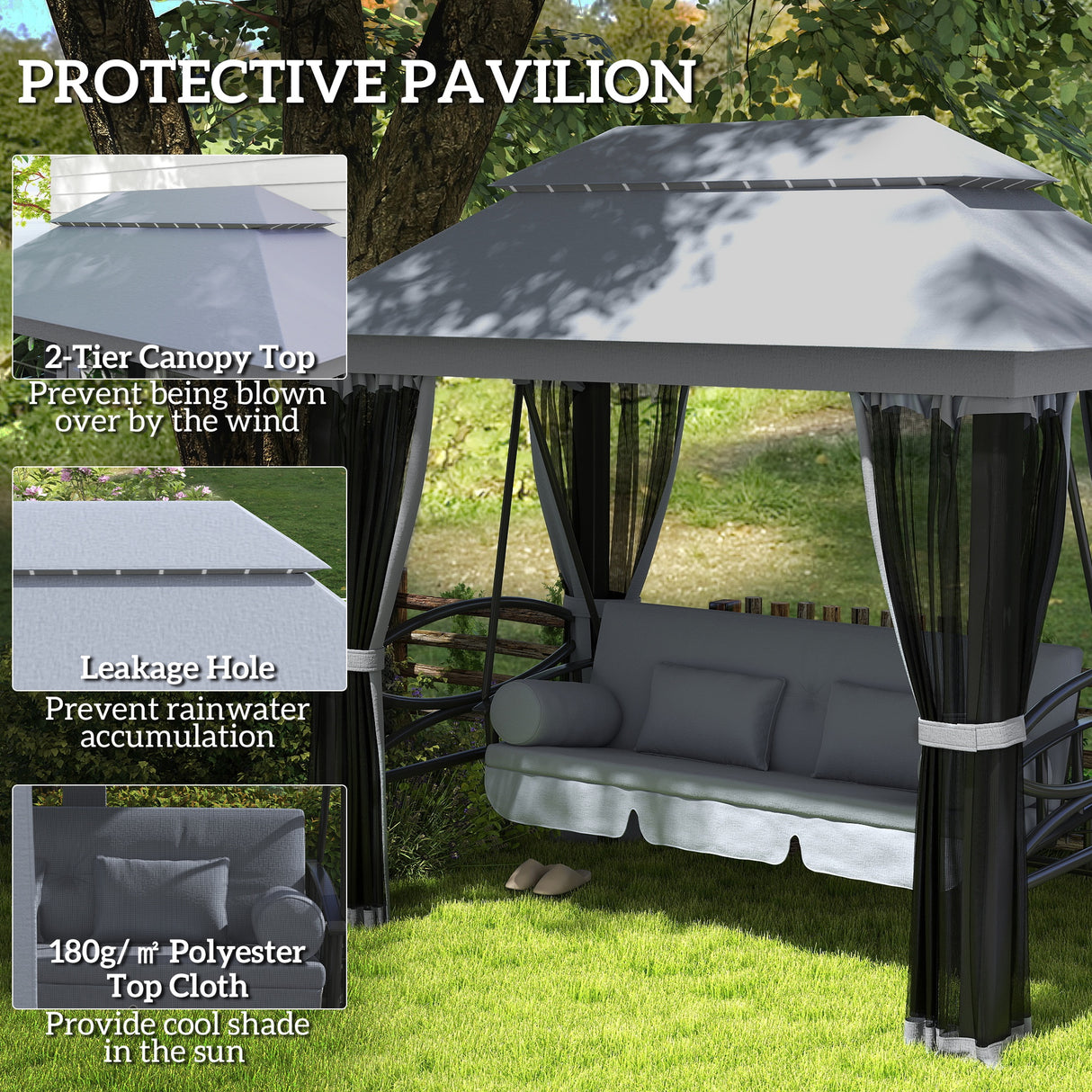 Alloy Steel 3-in-1 Convertible 3 Seater Garden Swing Chair Gazebo - Velmora