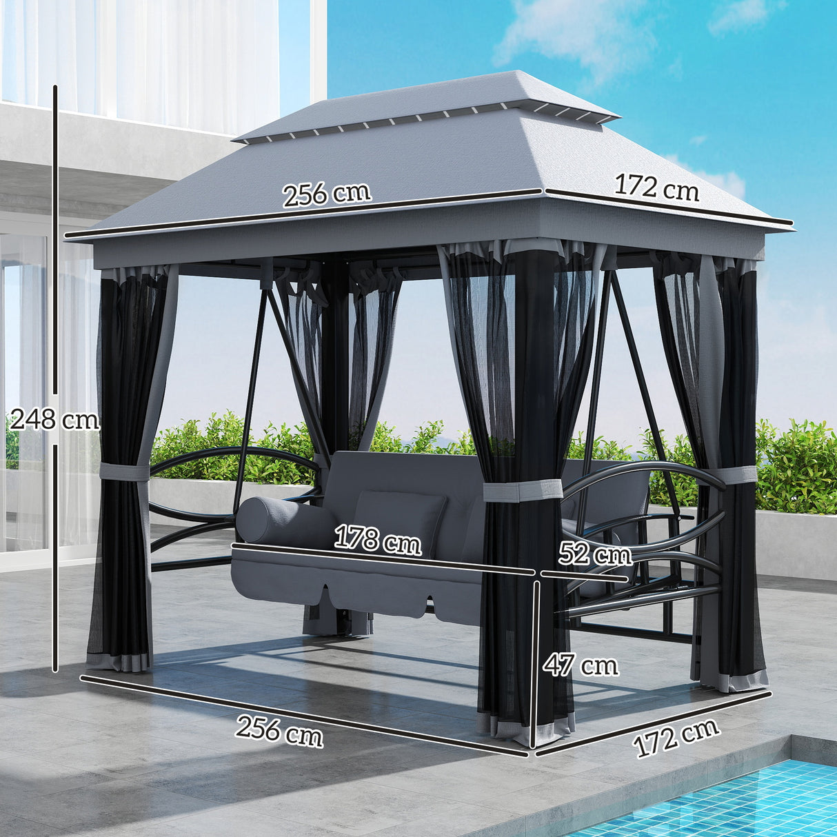 Alloy Steel 3-in-1 Convertible 3 Seater Garden Swing Chair Gazebo - Velmora