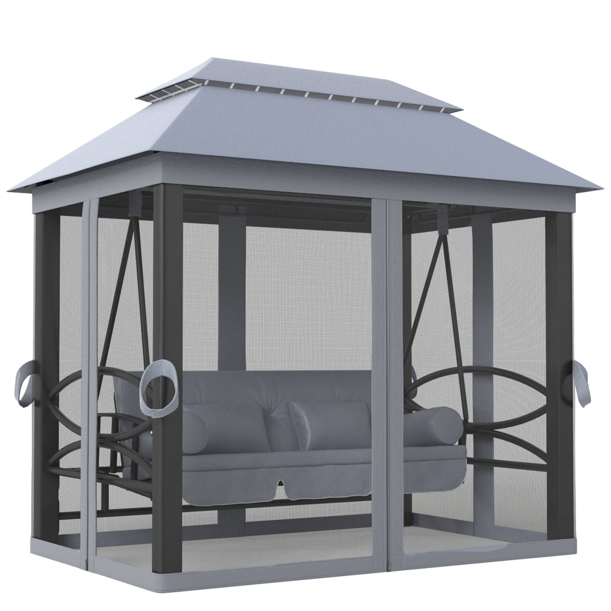 Alloy Steel 3-in-1 Convertible 3 Seater Garden Swing Chair Gazebo - Velmora