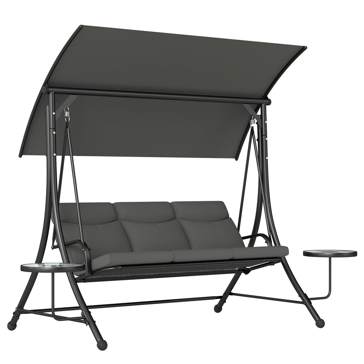 Alloy Steel 3 Seater Garden Swing Bench With Adjustable Canopy And Table - Velmora