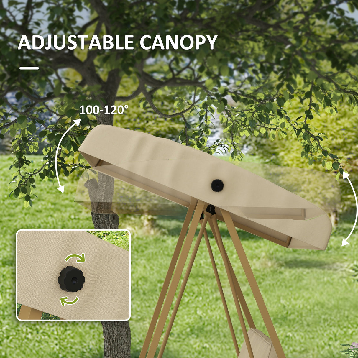 Alloy Steel 3 Seater Garden Swing Chair With Adjustable Canopy - Velmora