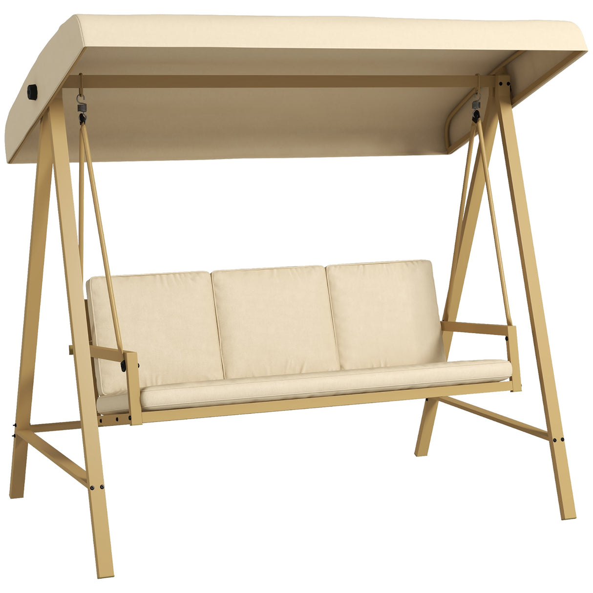 Alloy Steel 3 Seater Garden Swing Chair With Adjustable Canopy - Velmora