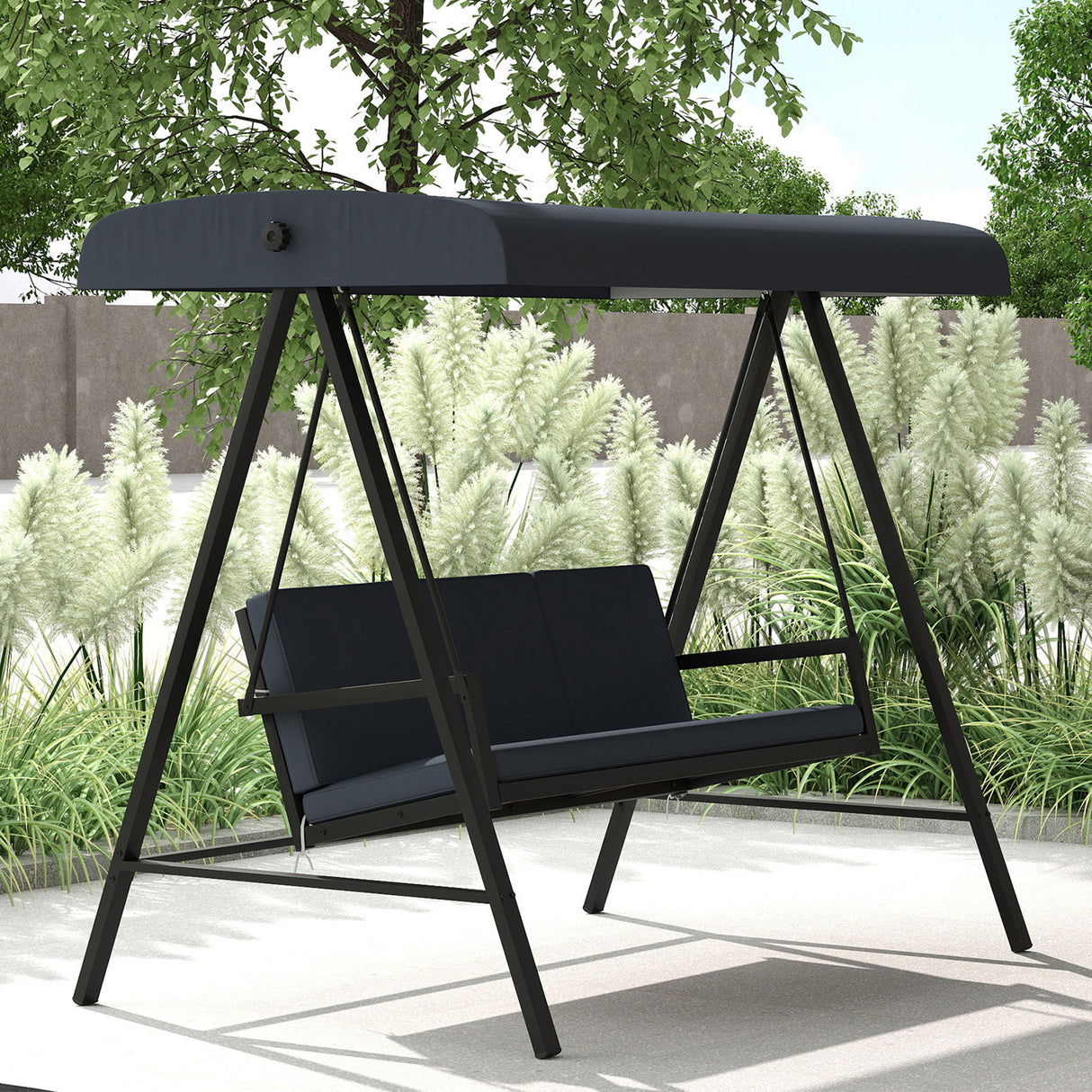 Alloy Steel 3 Seater Garden Swing Chair With Adjustable Canopy - Velmora