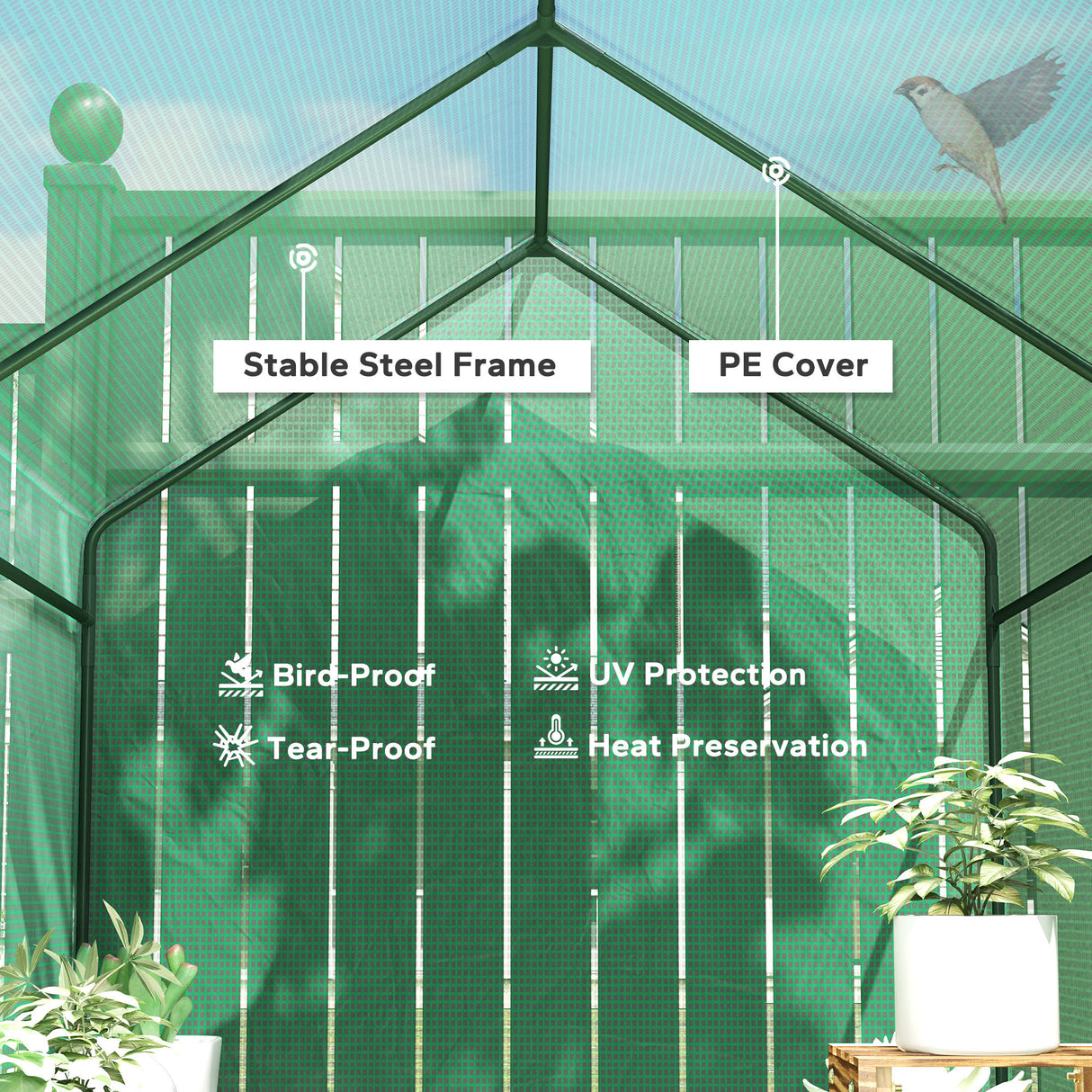 Alloy Steel Frame Garden Greenhouse 120cm Wide x 186cm Depth - Velmora