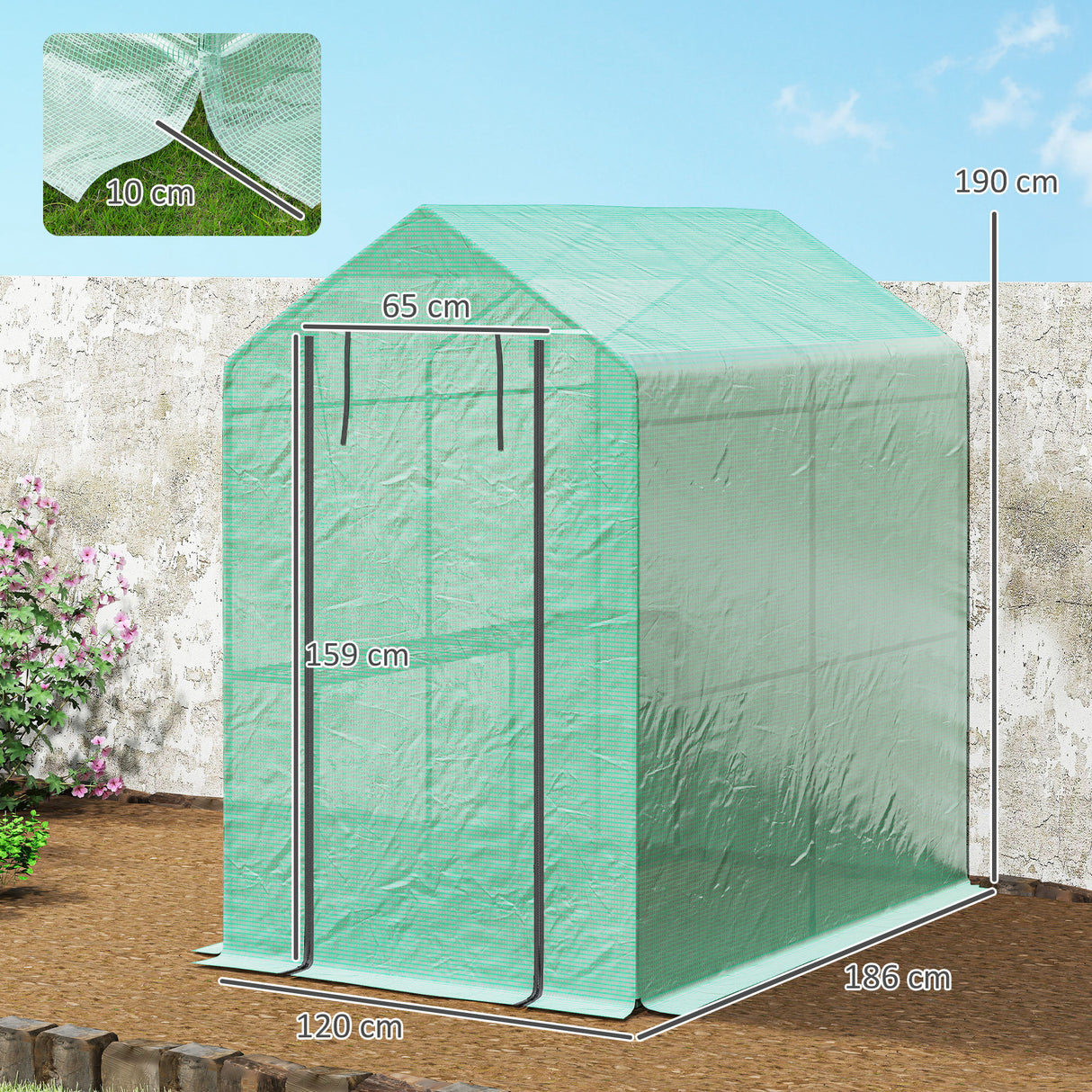 Alloy Steel Frame Garden Greenhouse 120cm Wide x 186cm Depth - Velmora