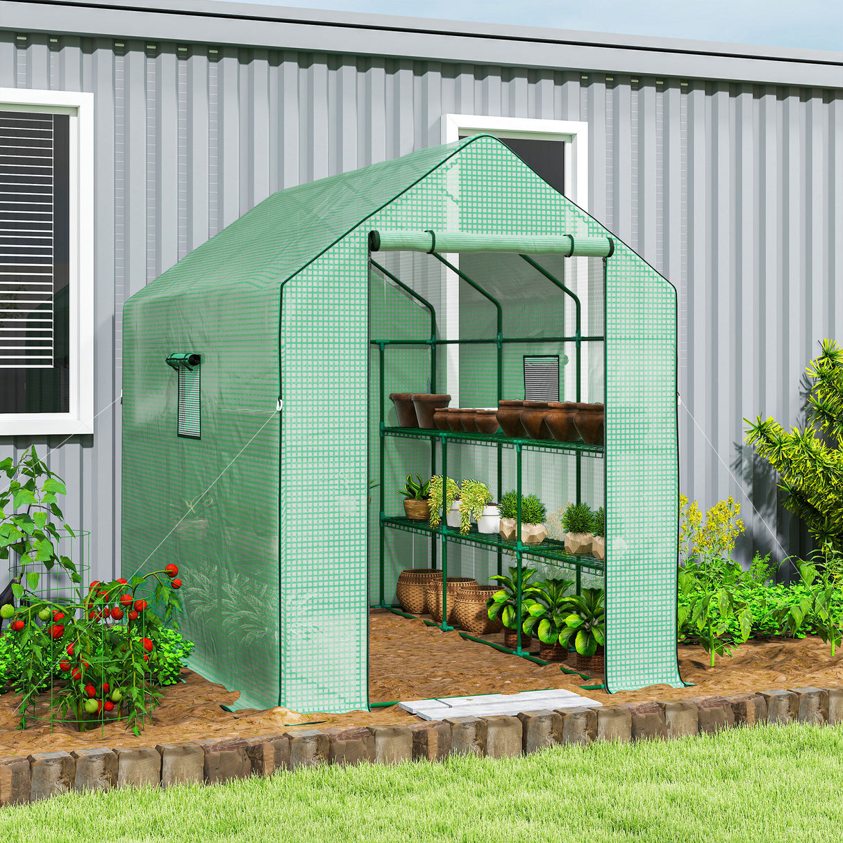 Alloy Steel Frame Garden Greenhouse 140cm Wide x 213cm Depth - Velmora