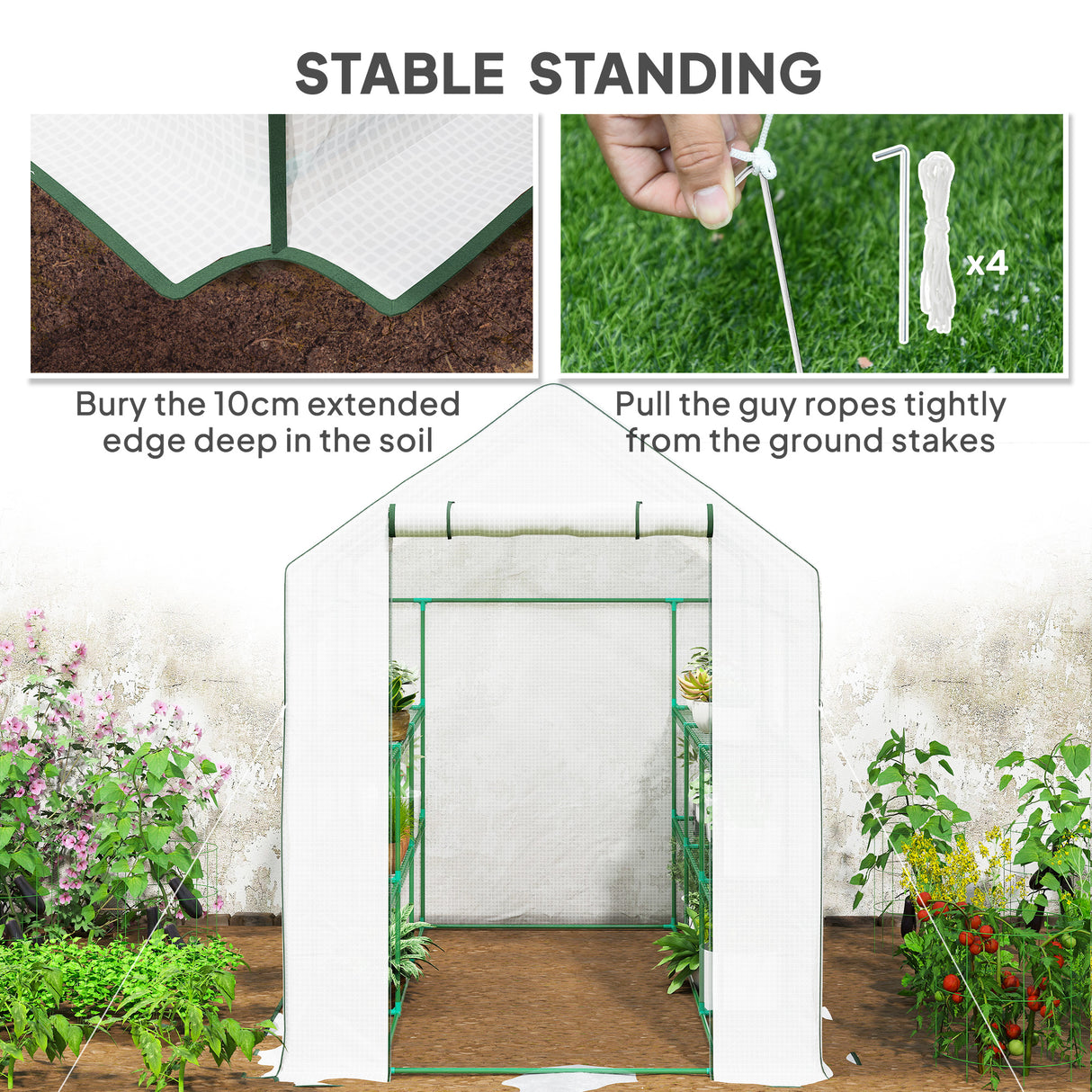 Alloy Steel Frame Garden Greenhouse 140cm Wide x 213cm Depth - Velmora