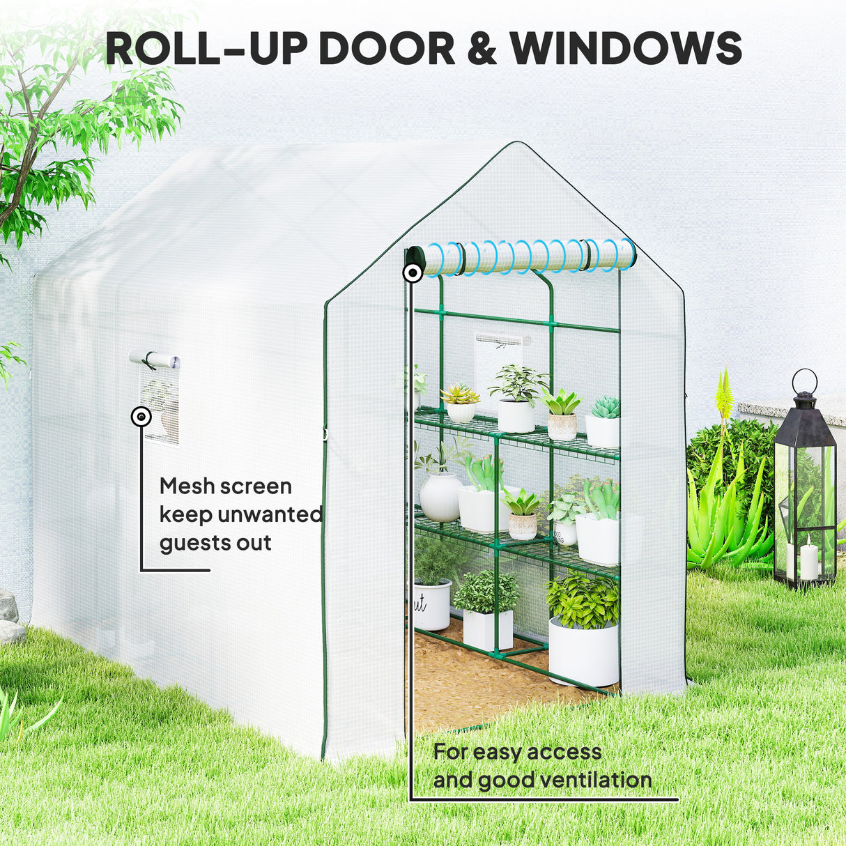 Alloy Steel Frame Garden Greenhouse 140cm Wide x 213cm Depth - Velmora