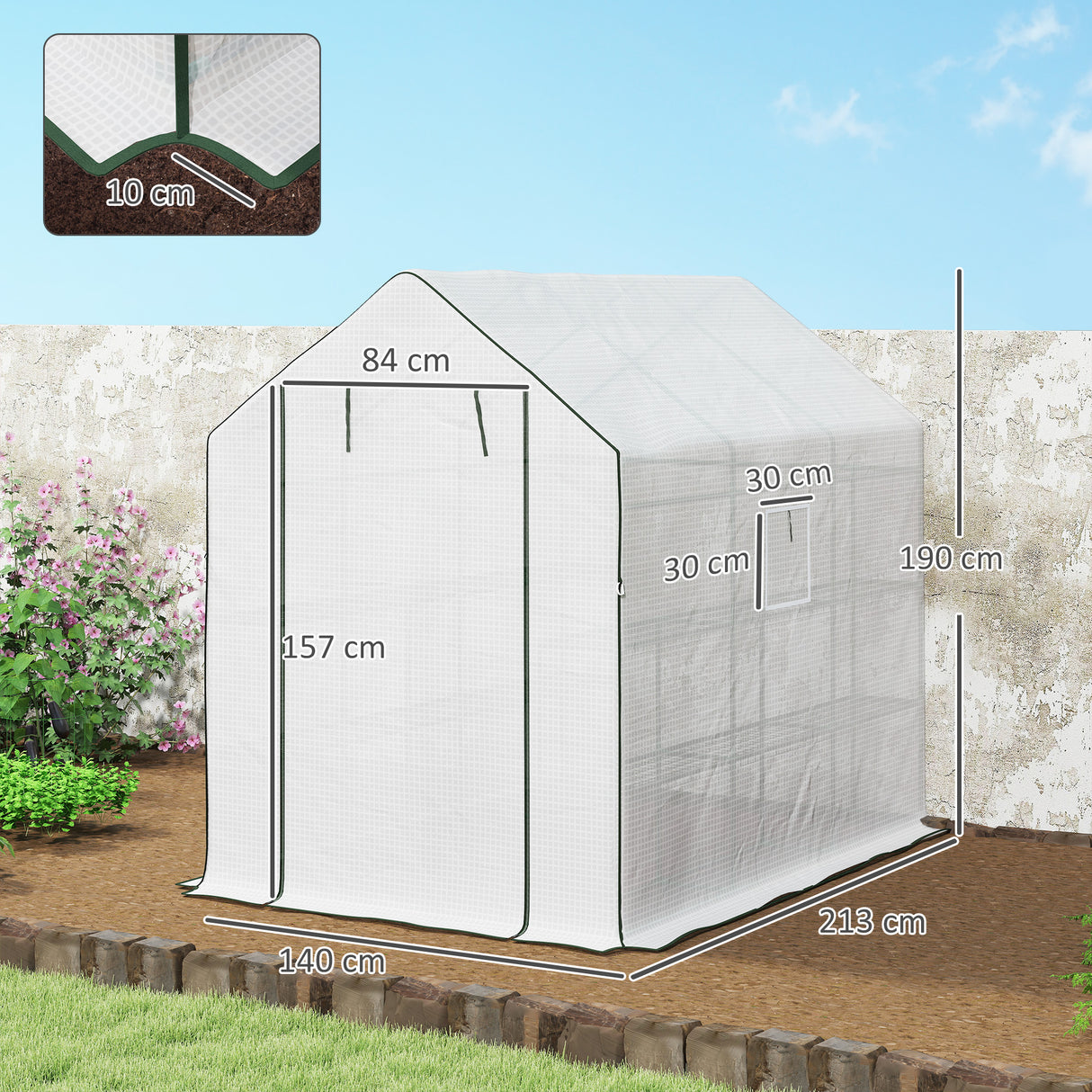 Alloy Steel Frame Garden Greenhouse 140cm Wide x 213cm Depth - Velmora