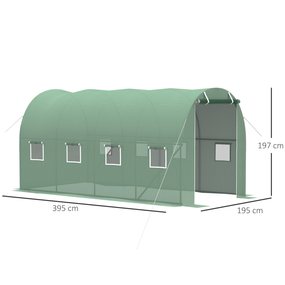 Alloy Steel Garden Greenhouse 395cm Length With 8 Mesh Windows - Velmora