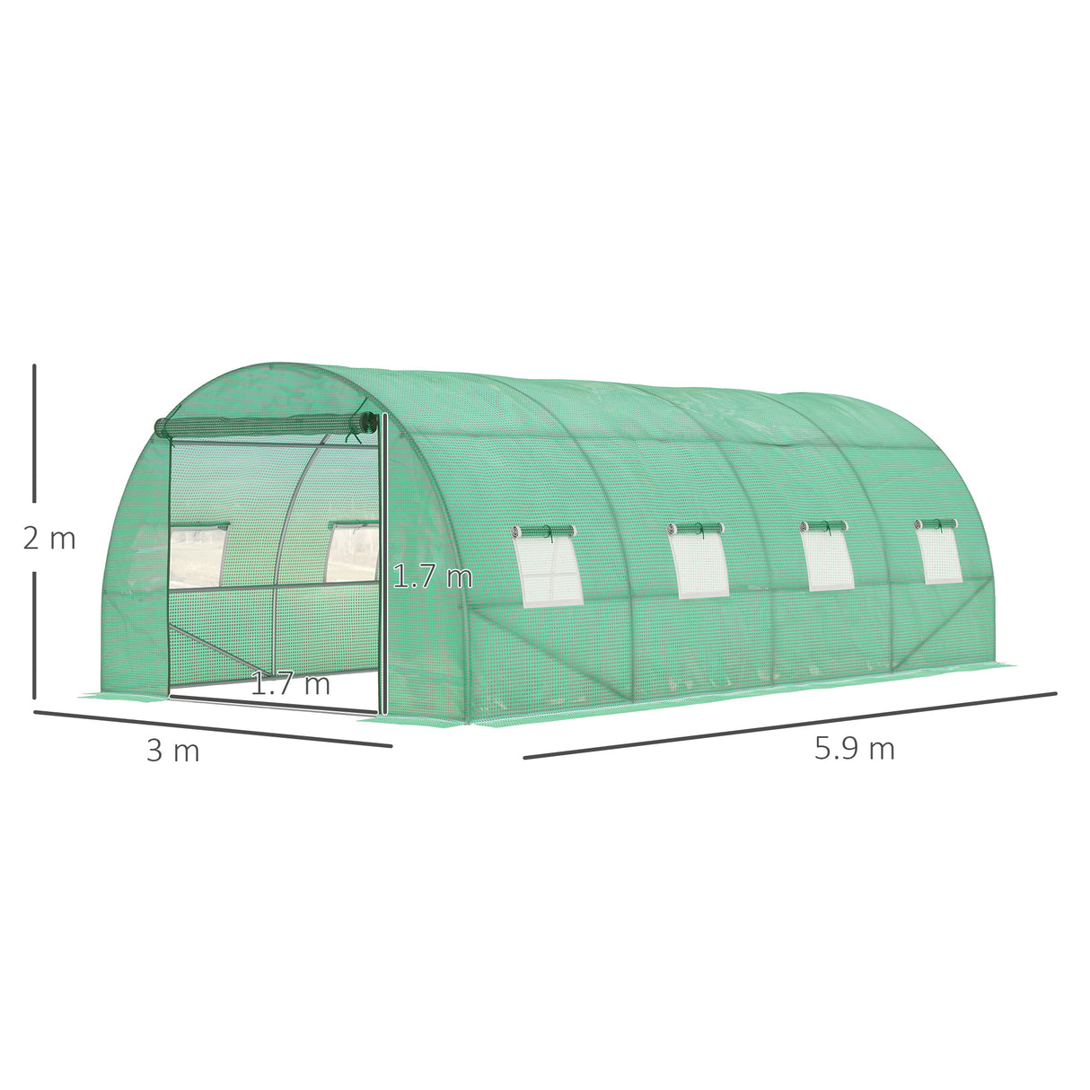 Alloy Steel Garden Greenhouse 590cm Length With 8 Mesh Windows - Velmora
