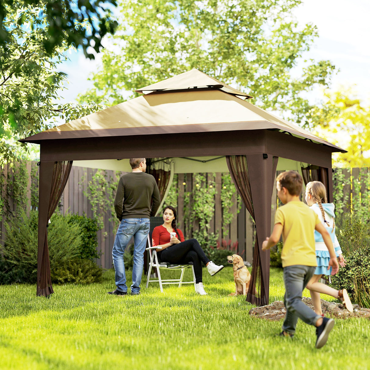 Alloy Steel Pop Up Gazebo 270cm Width x 270cm Depth With Mosquito Netting - Velmora