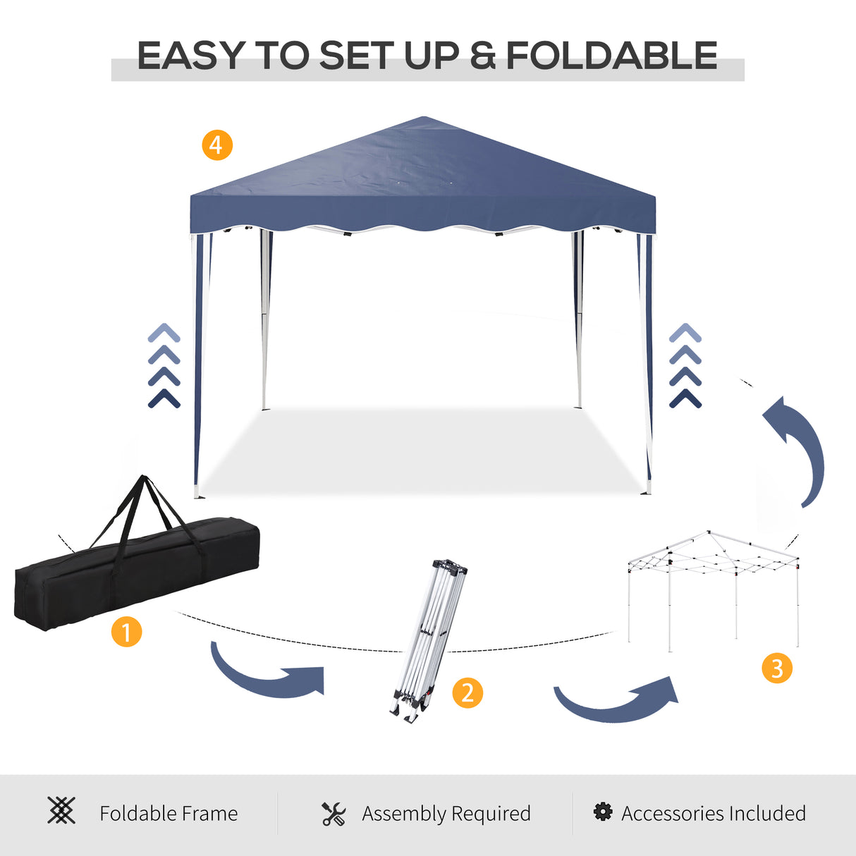 Alloy Steel Pop Up Gazebo Adjustable Height 295cm Width x 295cm Depth - Velmora