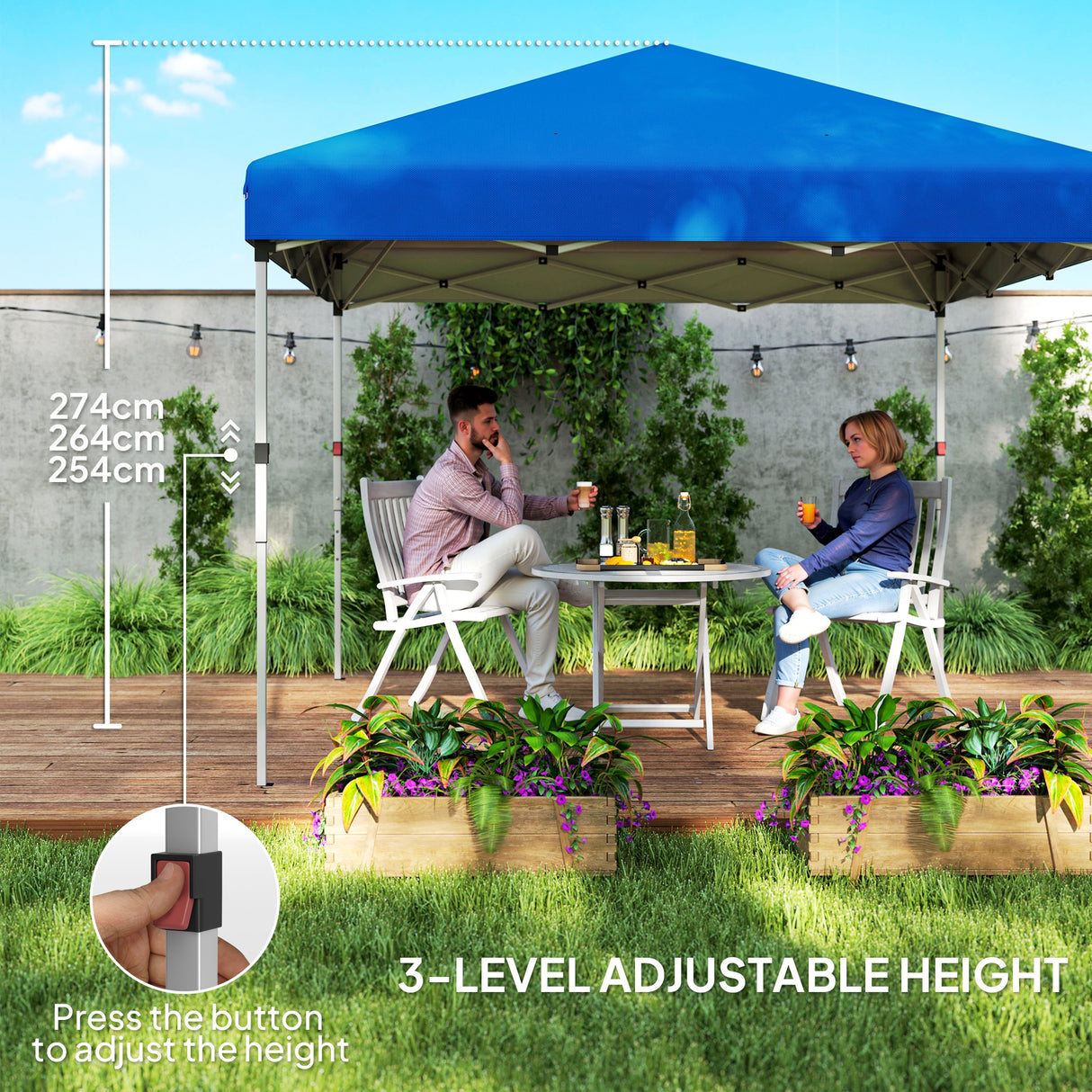 Alloy Steel Pop Up Gazebo Canopy 297cm Width x 297cm Depth With UPF30+ Protection - Velmora