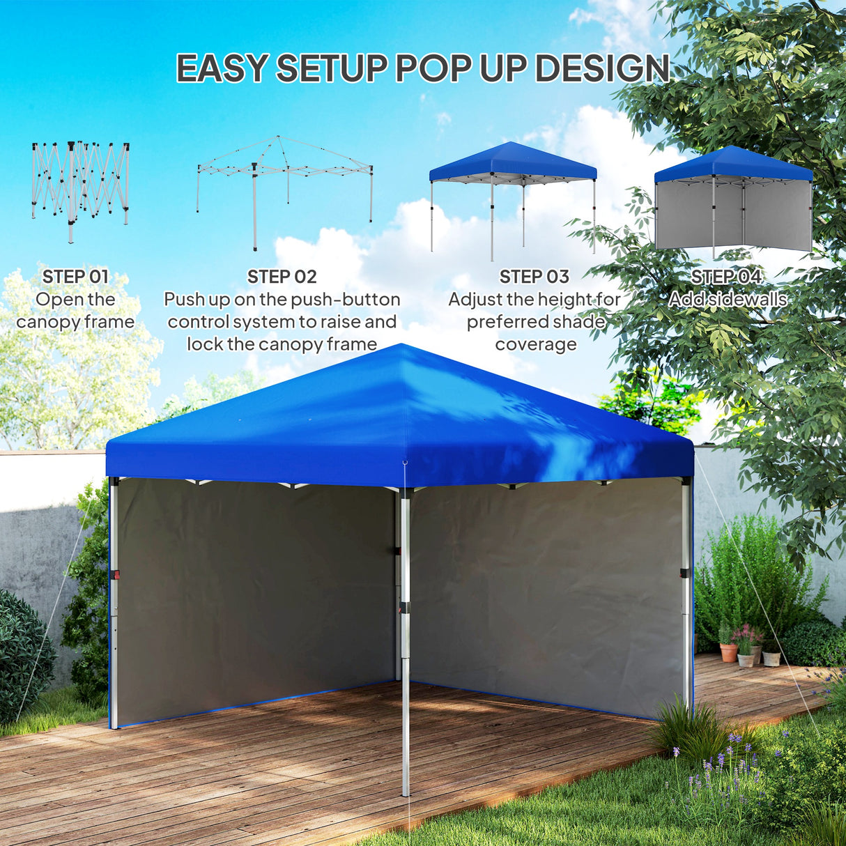 Alloy Steel Pop Up Gazebo Canopy 297cm Width x 297cm Depth With UPF30+ Protection - Velmora