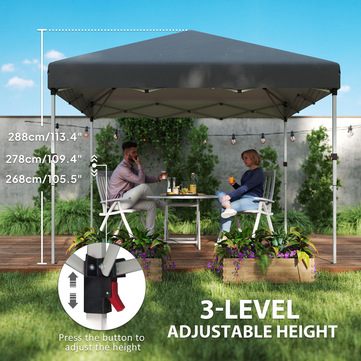 Alloy Steel Pop Up Gazebo Canopy 297cm Width x 297cm Depth With UPF30+ Protection - Velmora