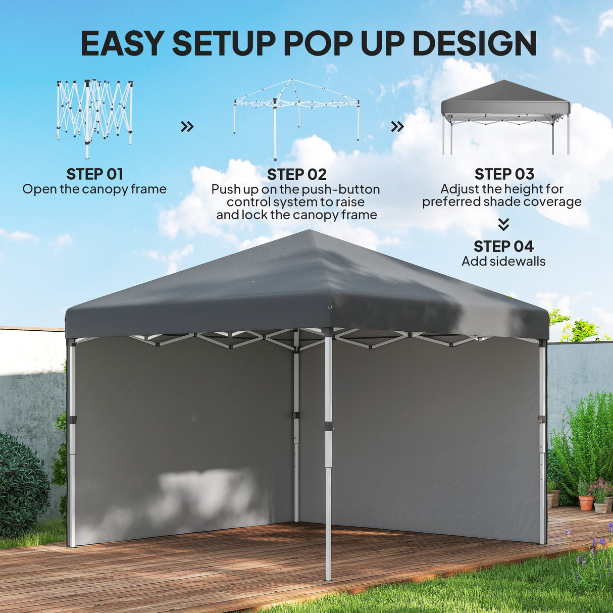 Alloy Steel Pop Up Gazebo Canopy 297cm Width x 297cm Depth With UPF30+ Protection - Velmora