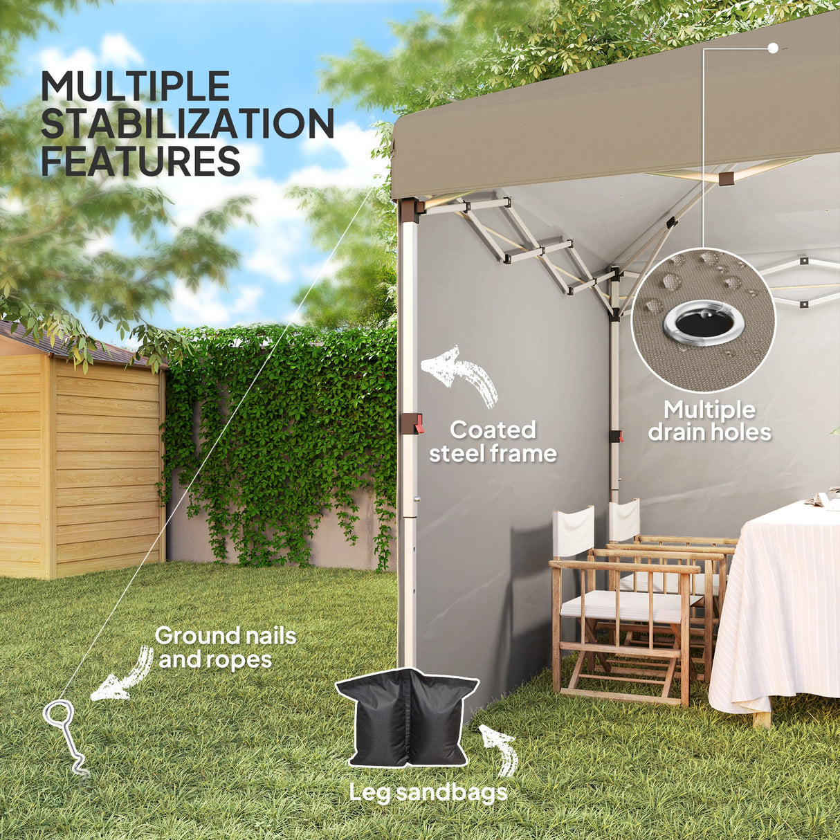 Alloy Steel Pop Up Gazebo Canopy 297cm Width x 297cm Depth With UPF30+ Protection - Velmora