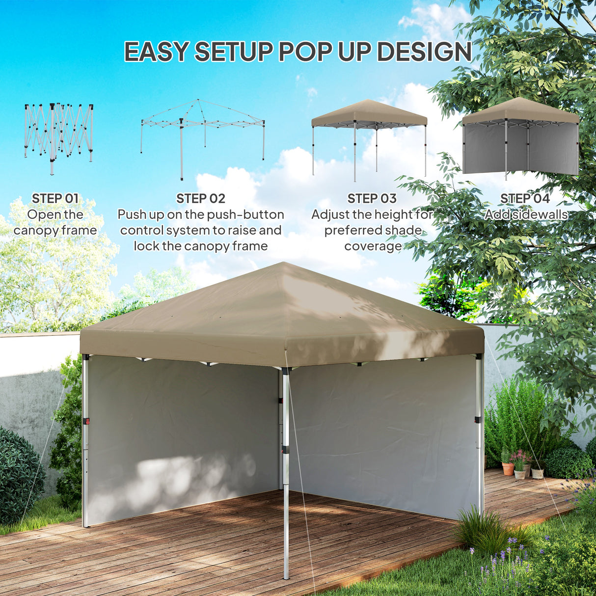 Alloy Steel Pop Up Gazebo Canopy 297cm Width x 297cm Depth With UPF30+ Protection - Velmora