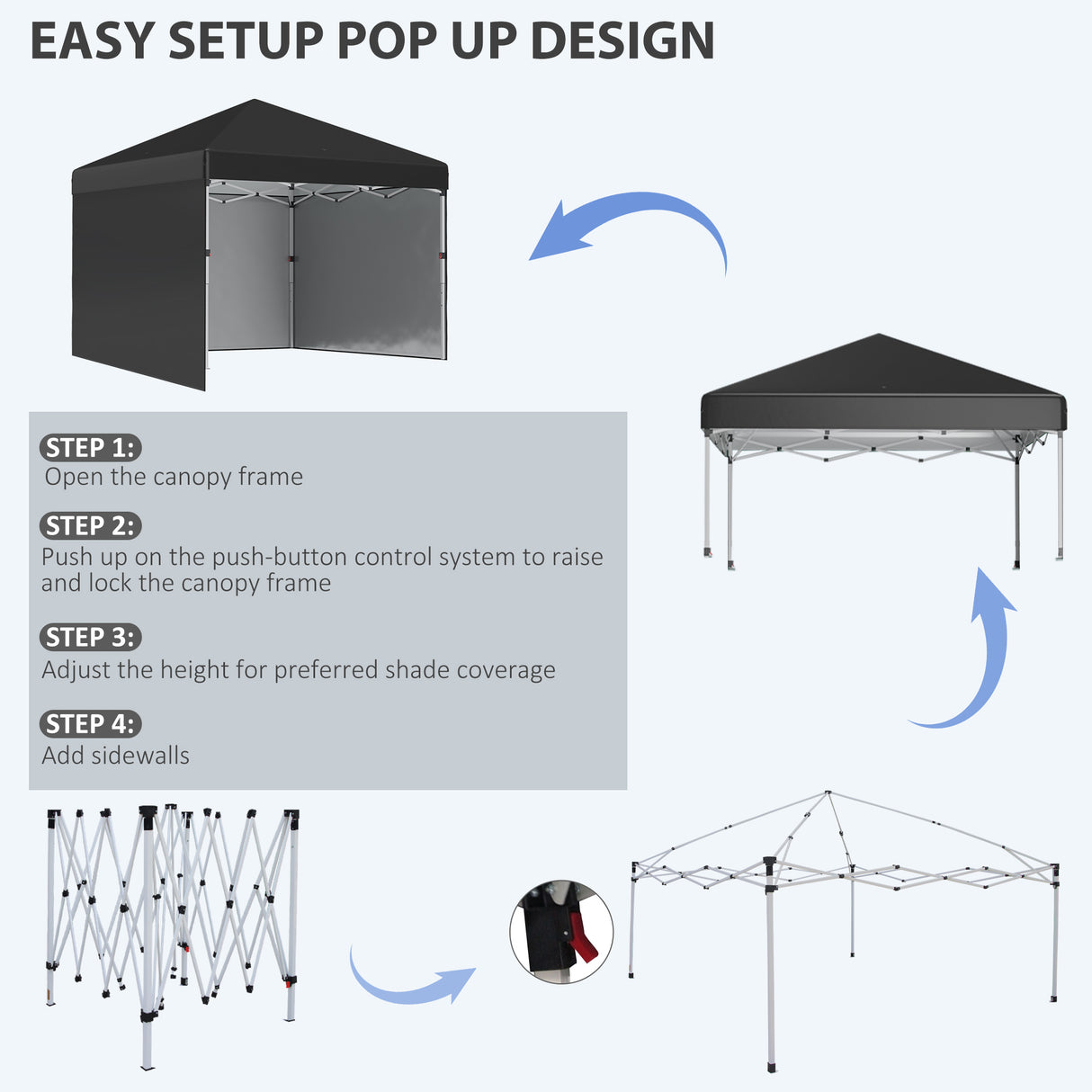 Alloy Steel Pop Up Gazebo Canopy 297cm Width x 297cm Depth With UPF30+ Protection - Velmora