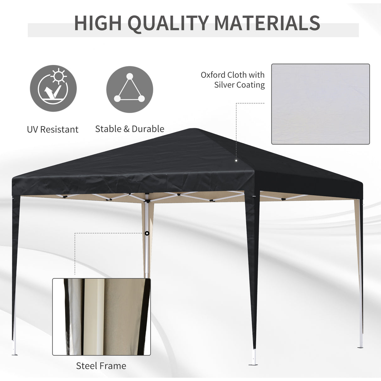 Alloy Steel Pop Up Gazebo Height Adjustable Marquee Party Tent 295cm Width x 295cm Depth - Velmora