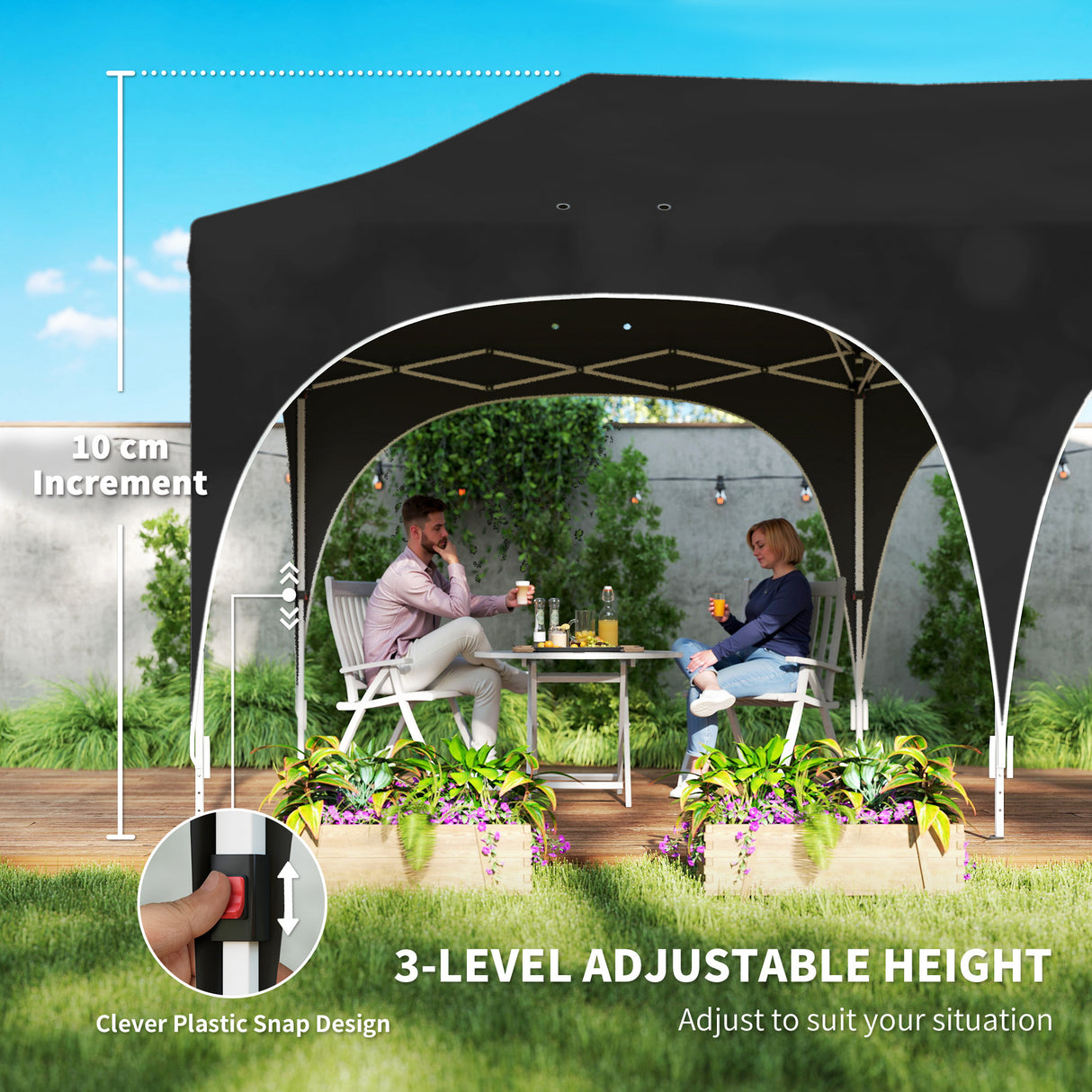 Alloy Steel Pop Up Gazebo Height Adjustable Marquee Party Tent 300cm Width x 596 Depth - Velmora
