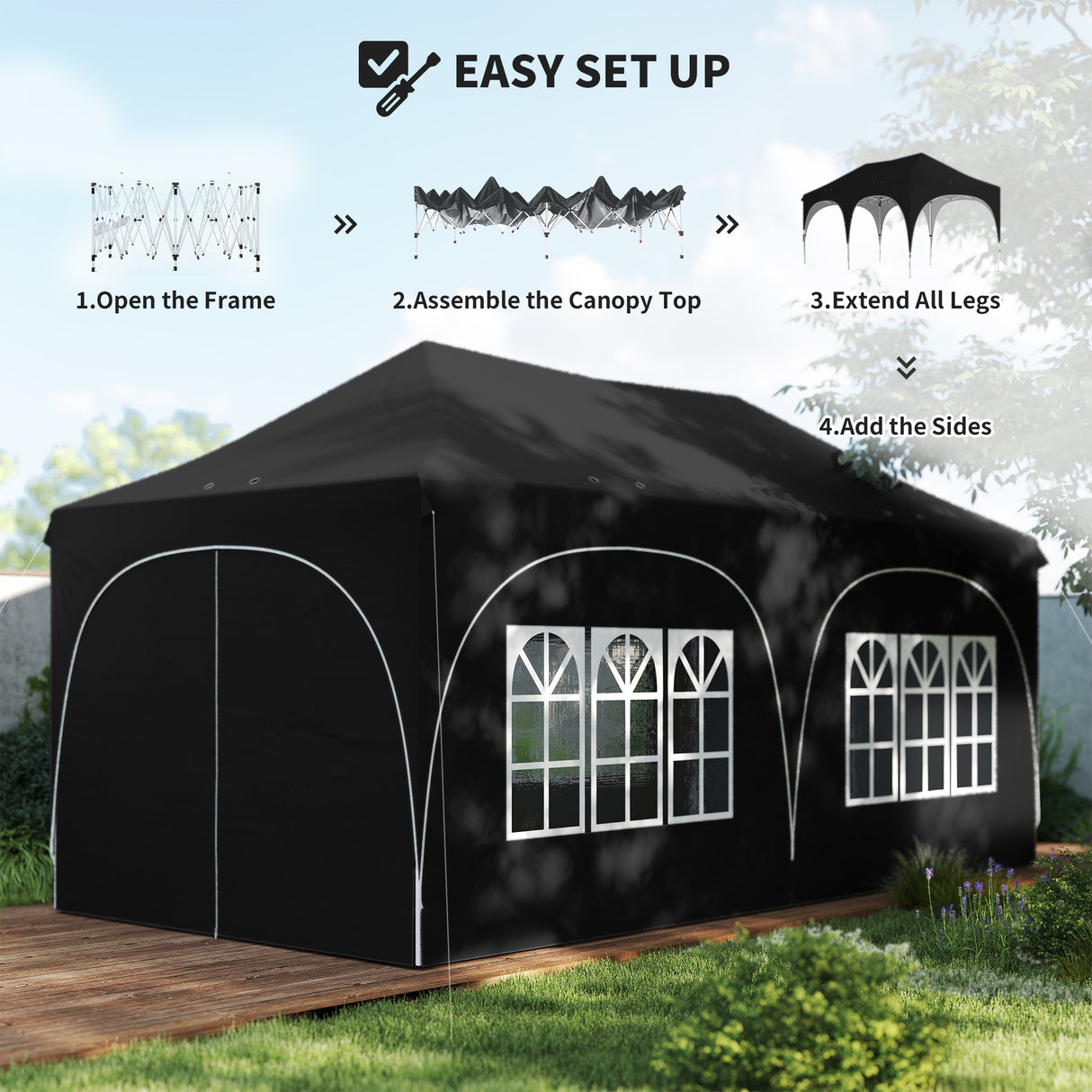 Alloy Steel Pop Up Gazebo Height Adjustable Marquee Party Tent 300cm Width x 596 Depth - Velmora