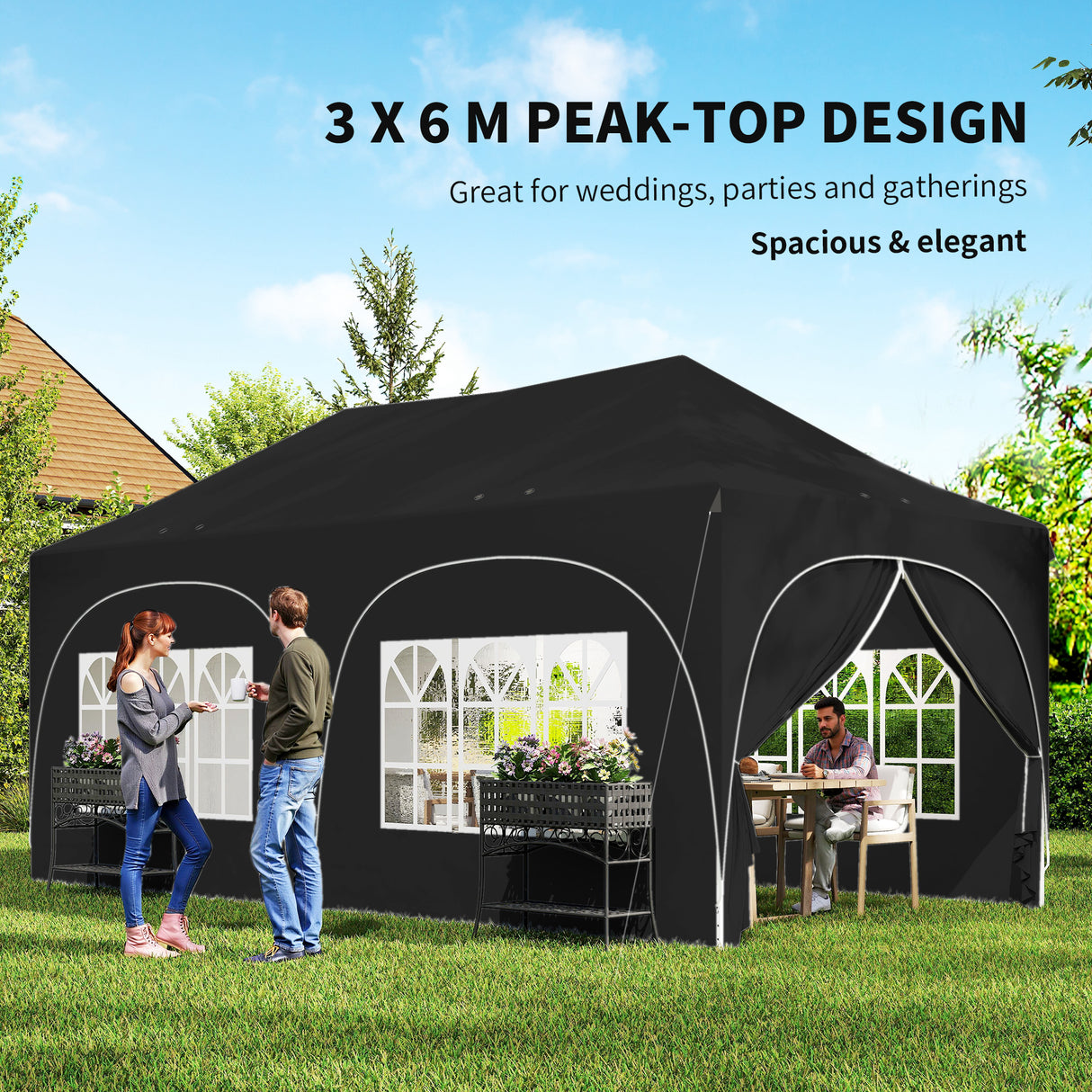 Alloy Steel Pop Up Gazebo Height Adjustable Marquee Party Tent 300cm Width x 596 Depth - Velmora