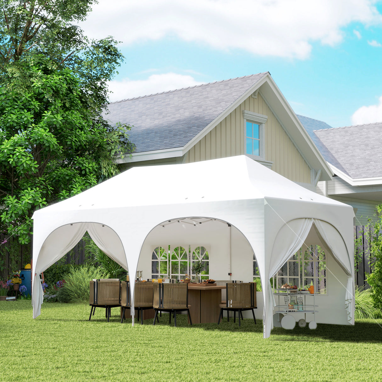 Alloy Steel Pop Up Gazebo Height Adjustable Marquee Party Tent 300cm Width x 596 Depth - Velmora