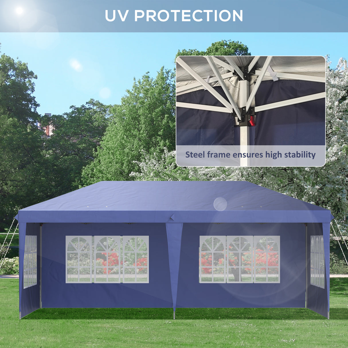 Alloy Steel Pop Up Gazebo Height Adjustable Marquee Party Tent 585cm Width x 295cm Depth - Velmora