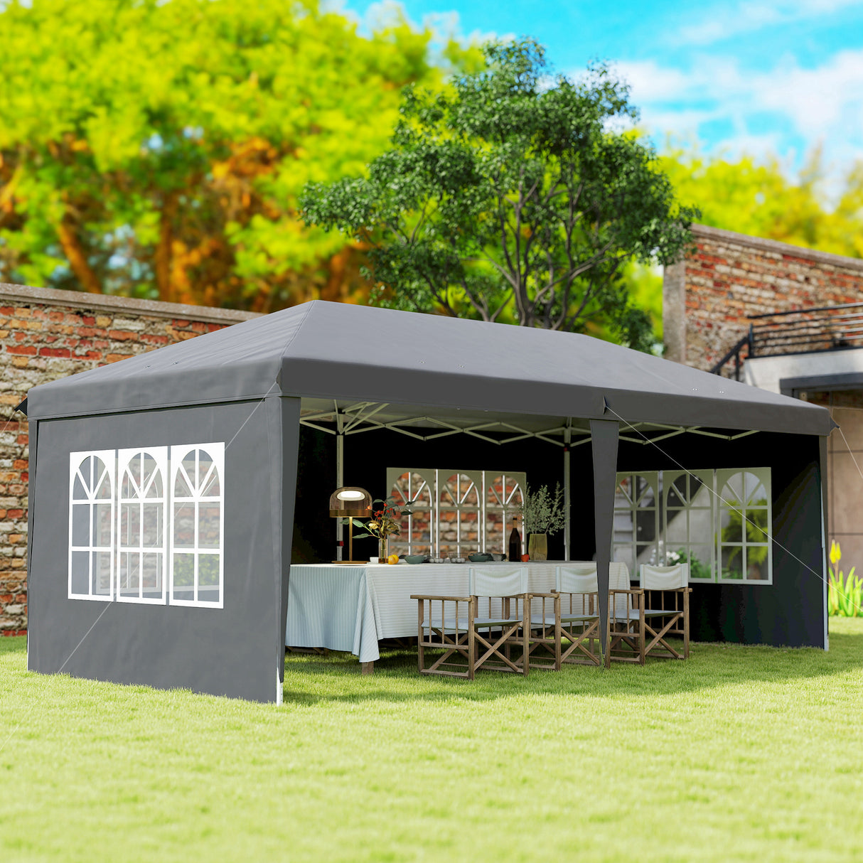 Alloy Steel Pop Up Gazebo Height Adjustable Marquee Party Tent 585cm Width x 295cm Depth - Velmora