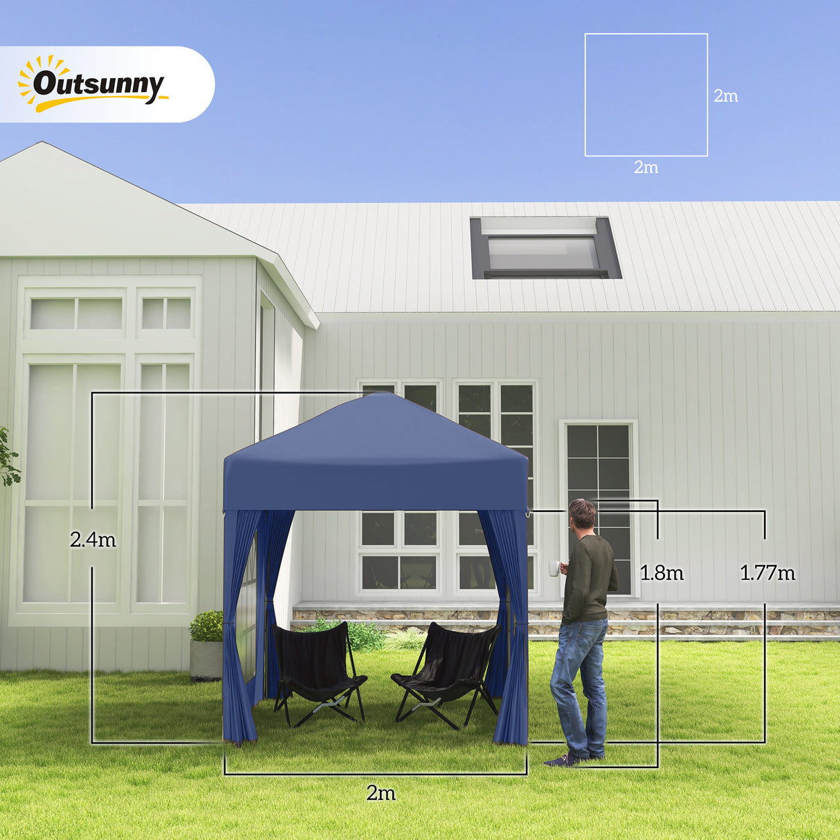 Alloy Steel Pop Up Gazebo Marquee Party Tent Canopy 200cm Width x 298cm Depth - Velmora