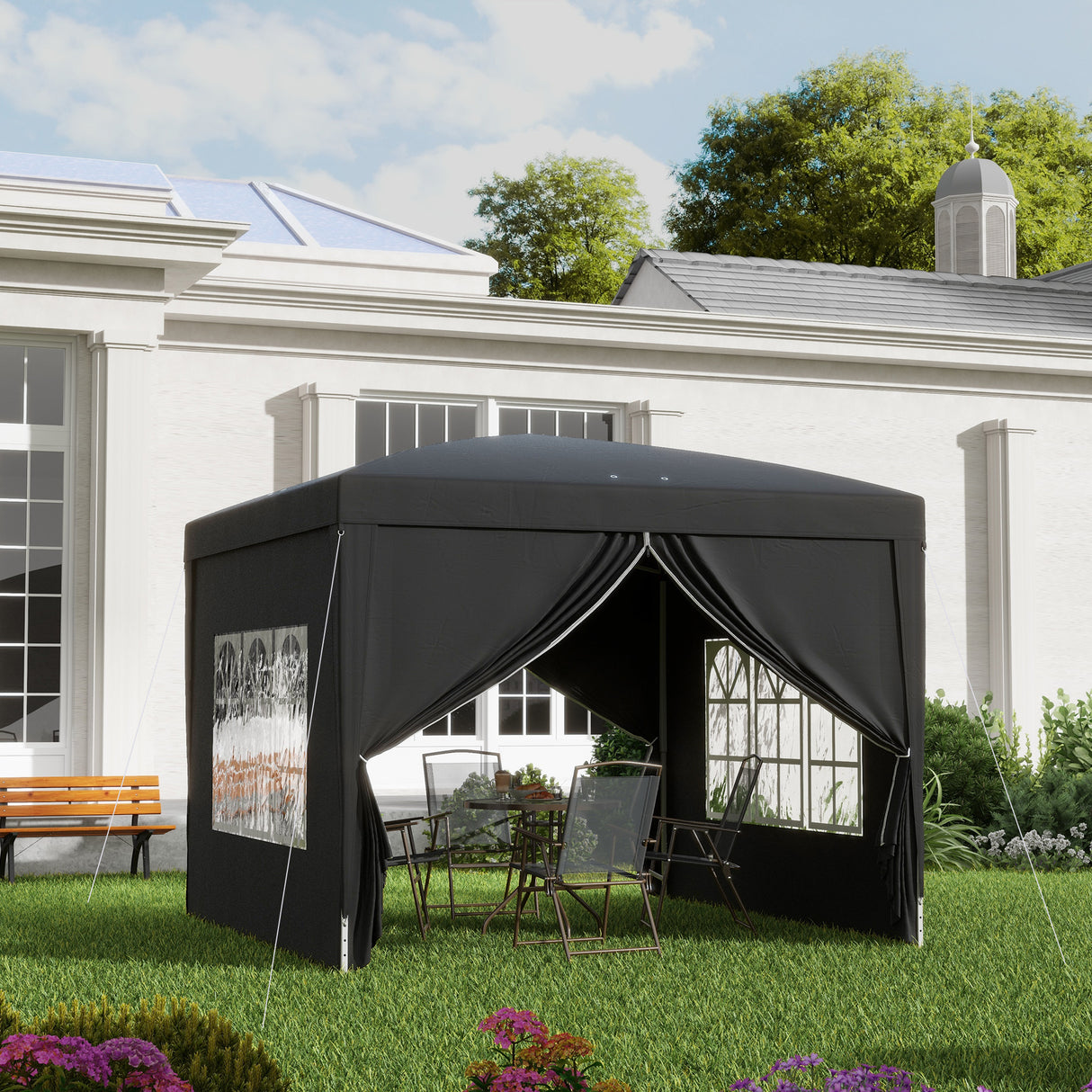 Alloy Steel Pop Up Gazebo With Curtain Walls 295cm Width x 295cm Depth - Velmora