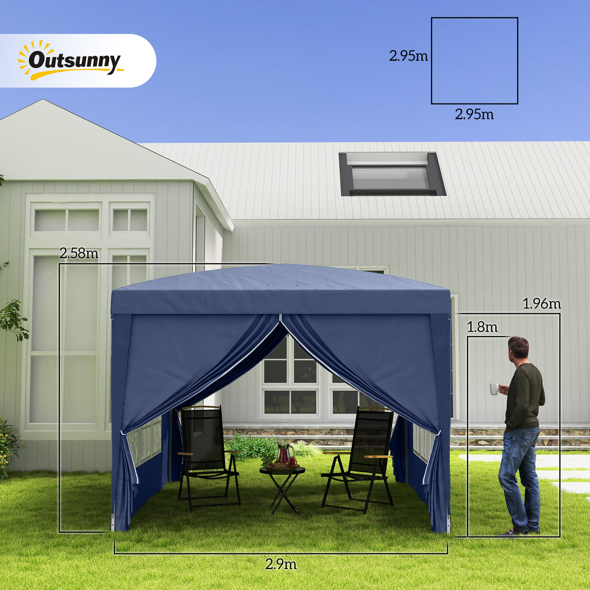 Alloy Steel Pop Up Gazebo With Curtain Walls 295cm Width x 295cm Depth - Velmora