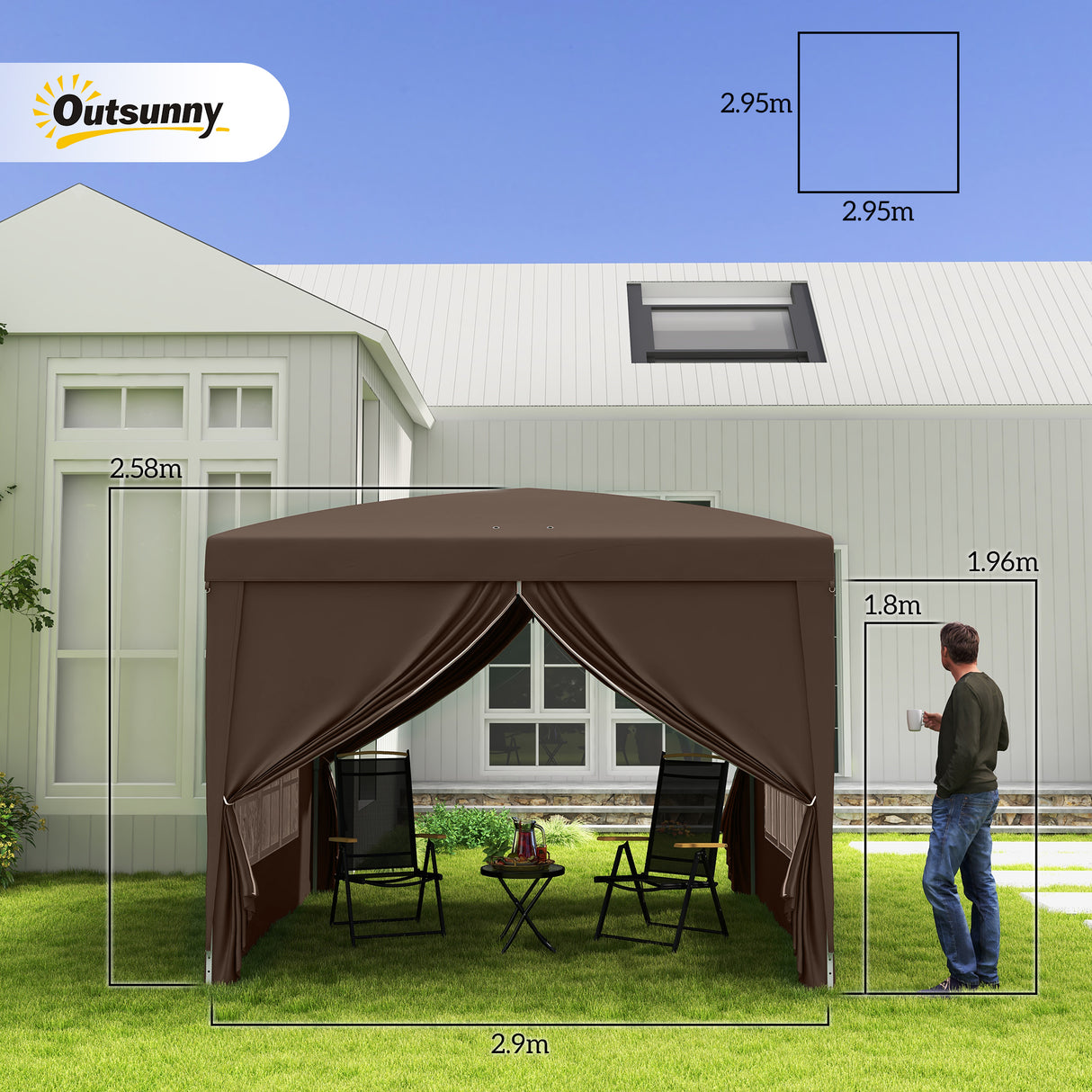 Alloy Steel Pop Up Gazebo With Curtain Walls 295cm Width x 295cm Depth - Velmora